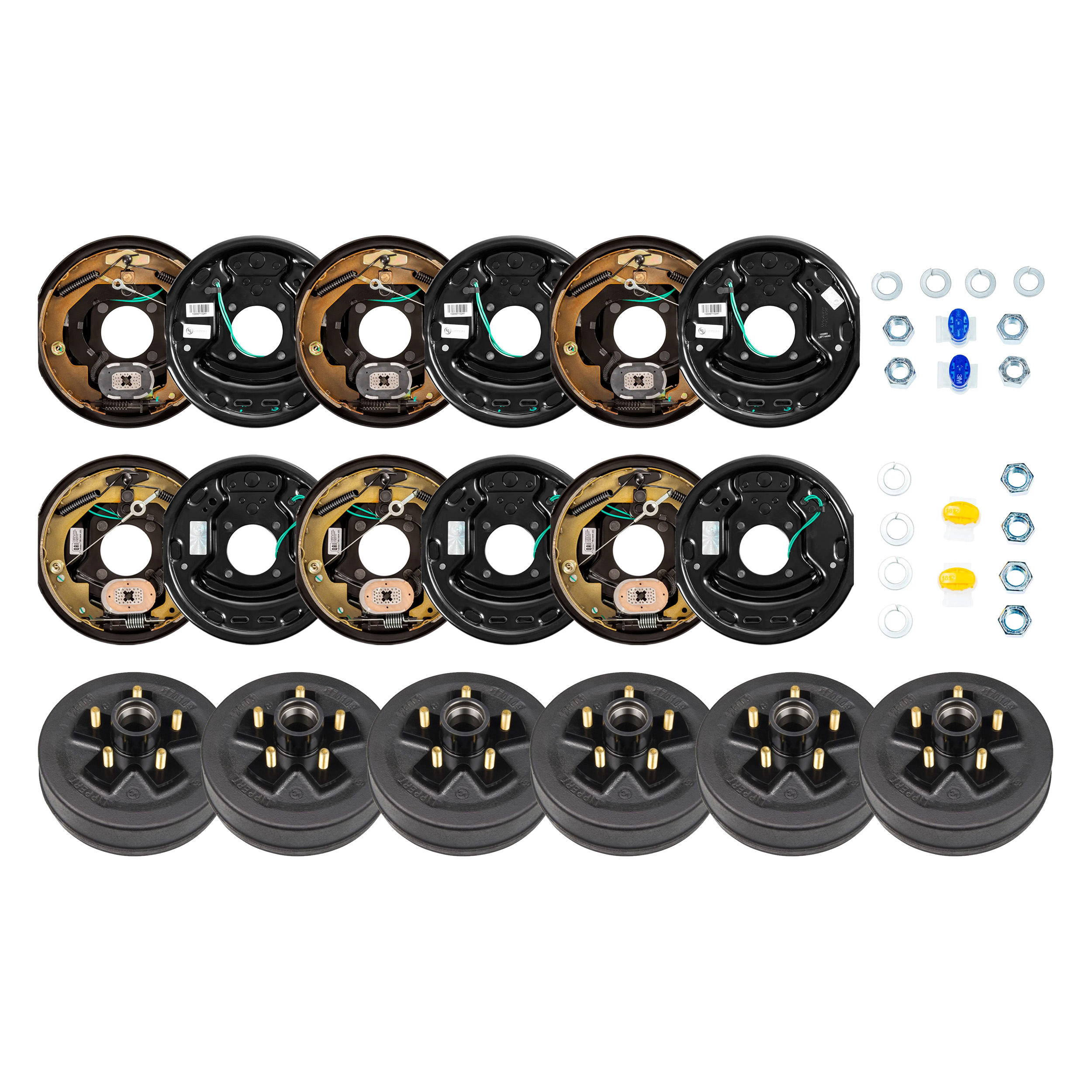 Lippert 3,500 lb Brake Kit – 3 Left & 3 Right Forward Self-Adjusting RV Brake Assemblies (10" x 2.25") with 6 Trailer Brake Hubs (10", 5 on 4-1/2", 1/2" Studs) thumbnail 0