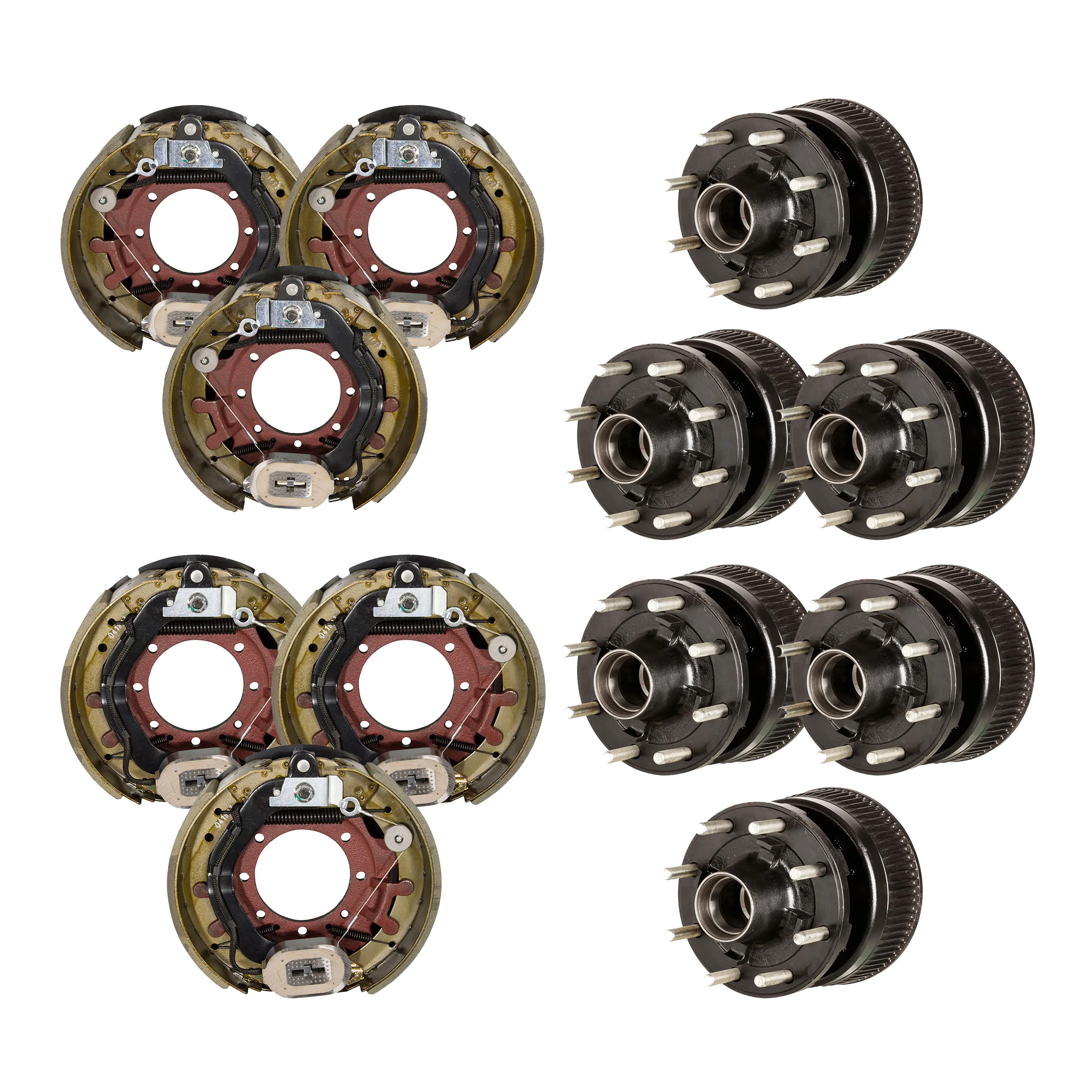 Lippert 12-1/4" x 5" Trailer Brake Kit  6 Threaded Brake Hubs (16k, 8 on 275 mm, 17.5" Wheels) with 3 Left & 3 Right Forward Self-Adjusting Brakes thumbnail 0