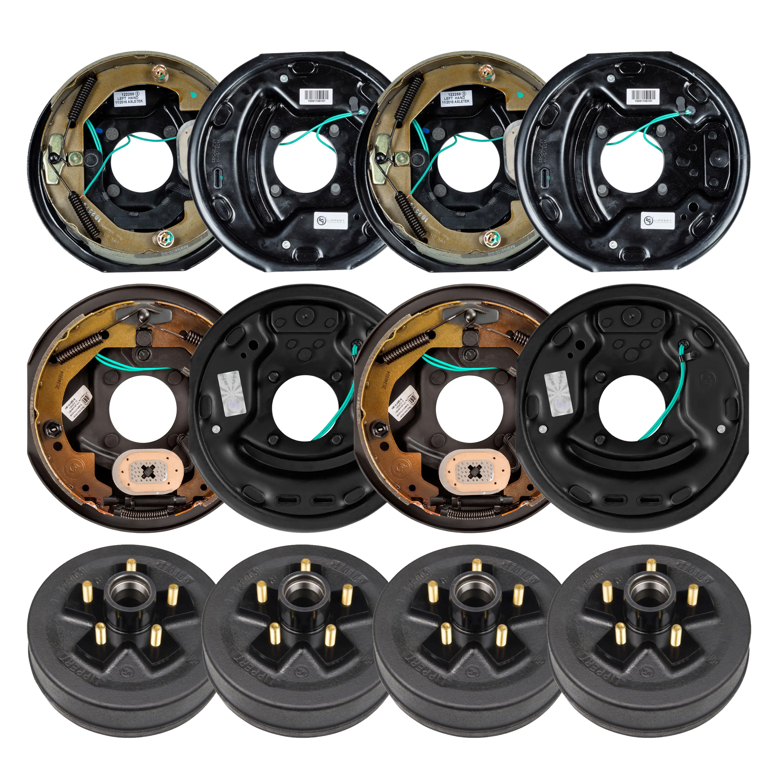 Lippert 10" 3,500 lb Trailer Brake Kit – 4 Hubs (5 on 4.5", 1/2" Stud) with 2 Left & 2 Right Electric Trailer Brake Assemblies (10" x 2.25") thumbnail 0