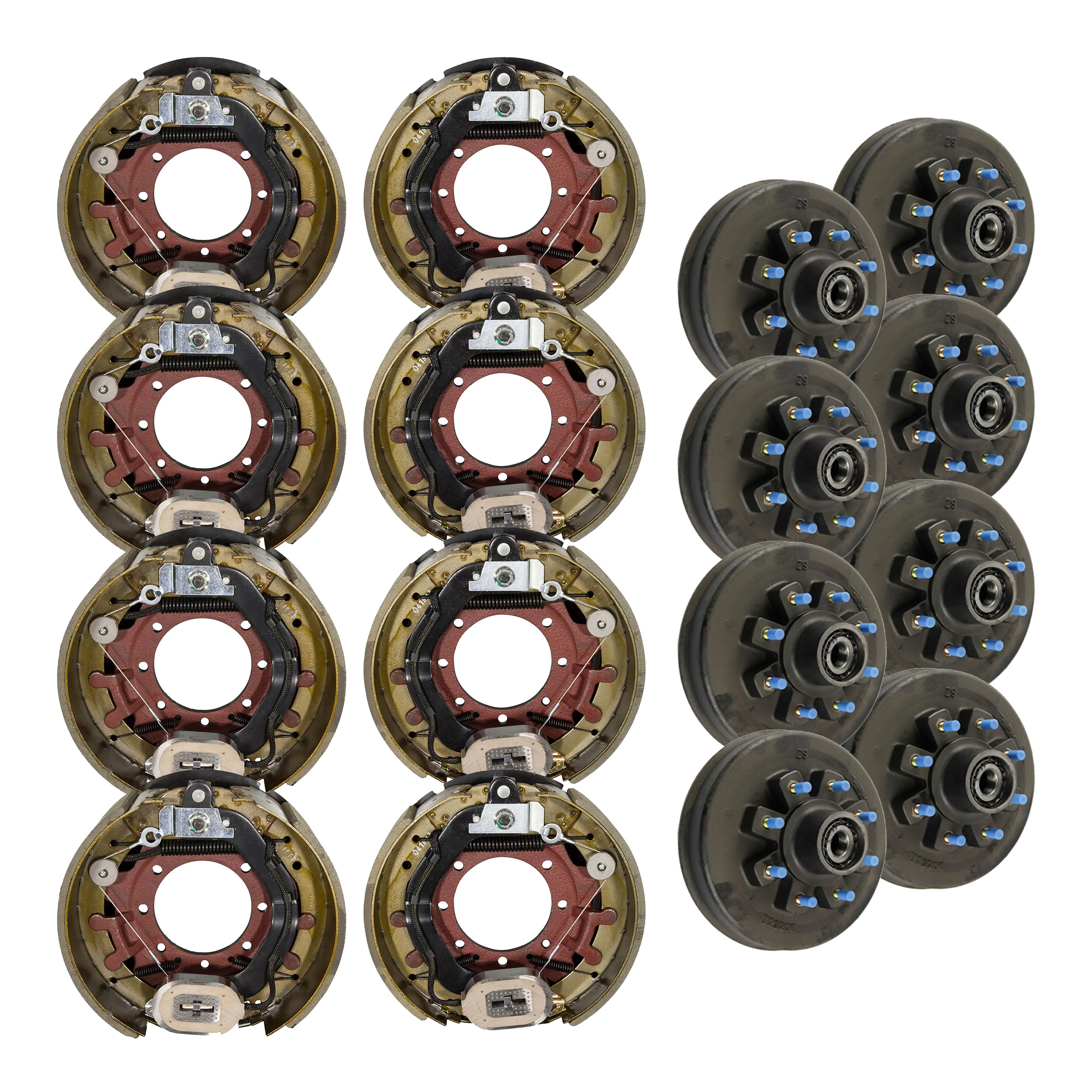 Lippert 16,000 lb RV Brake Kit – 8 Threaded Brake Hubs (8 on 275 mm, 17-1/2" Wheels, M22 Studs, Oil) with 4 Left & 4 Right Forward Self-Adjusting Brakes (12-1/4" x 5") thumbnail 0