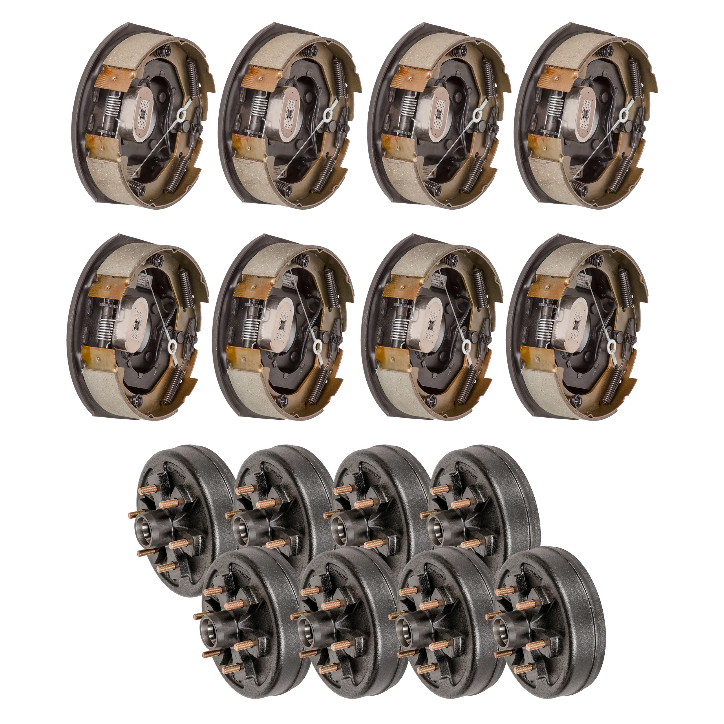 Lippert 10" 4,400 lb RV Brake Kit – 8 Hubs (6 on 5.5", 1/2" Stud) with 4 Left & 4 Right Forward Self-Adjusting Brakes (10" x 2-1/4", 4-Bolt) thumbnail 0