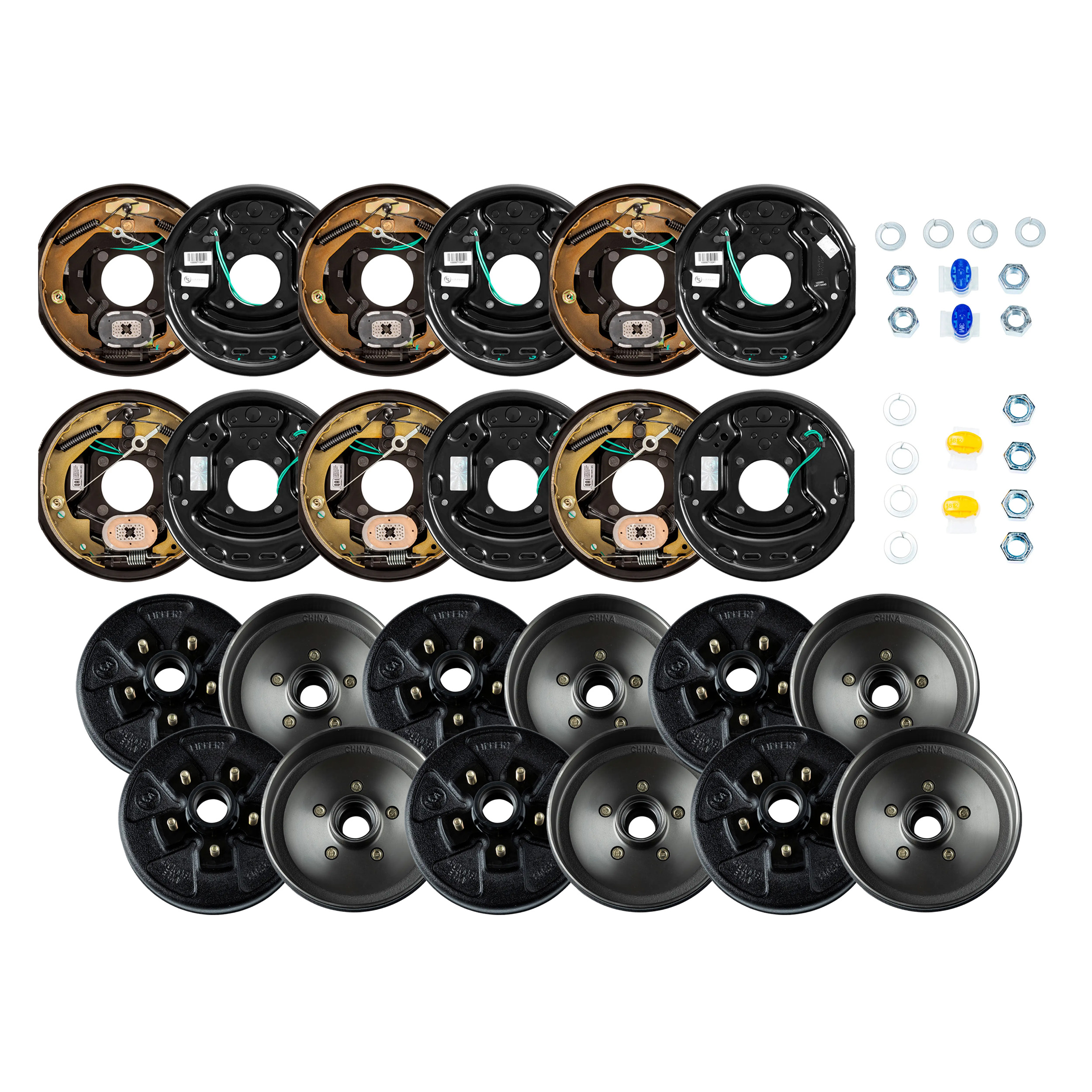 Lippert 3,500 lb RV Brake Kit  6 Brake Drum Hubs (5 on 4.5", 1/2" Stud with Bearing Cone) with 3 Left & 3 Right Forward Self-Adjusting Brakes (10" x 2.25") LIPKIT5EI9A thumbnail 0