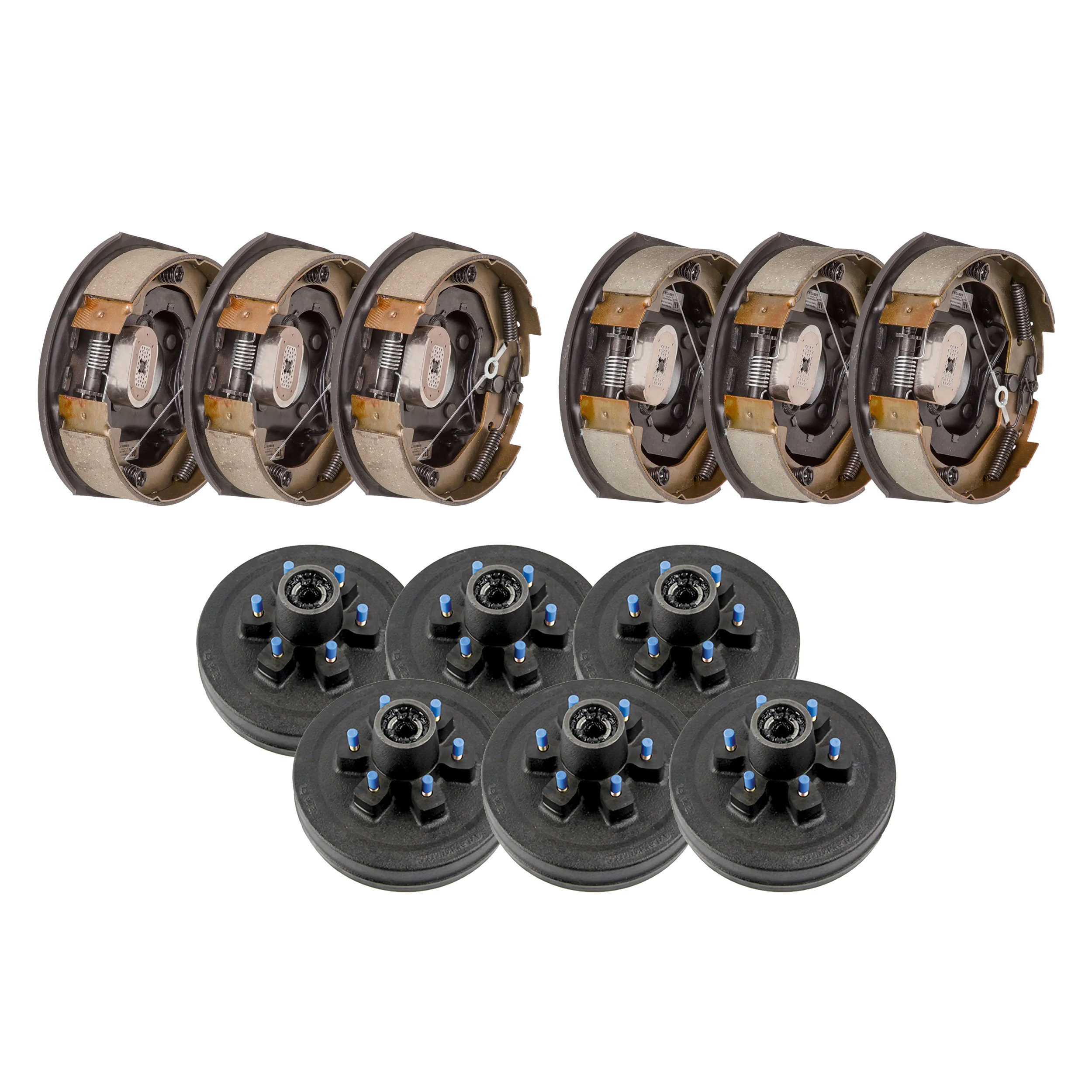 Lippert 10" 4,400 lb RV Brake Kit  6 Brake Drum Hubs (6 on 5.5", 1/2" Stud) with 3 Left & 3 Right Forward Self-Adjusting Brakes (10" x 2-1/4", 4-Bolt) LIPKIT21646 thumbnail 0