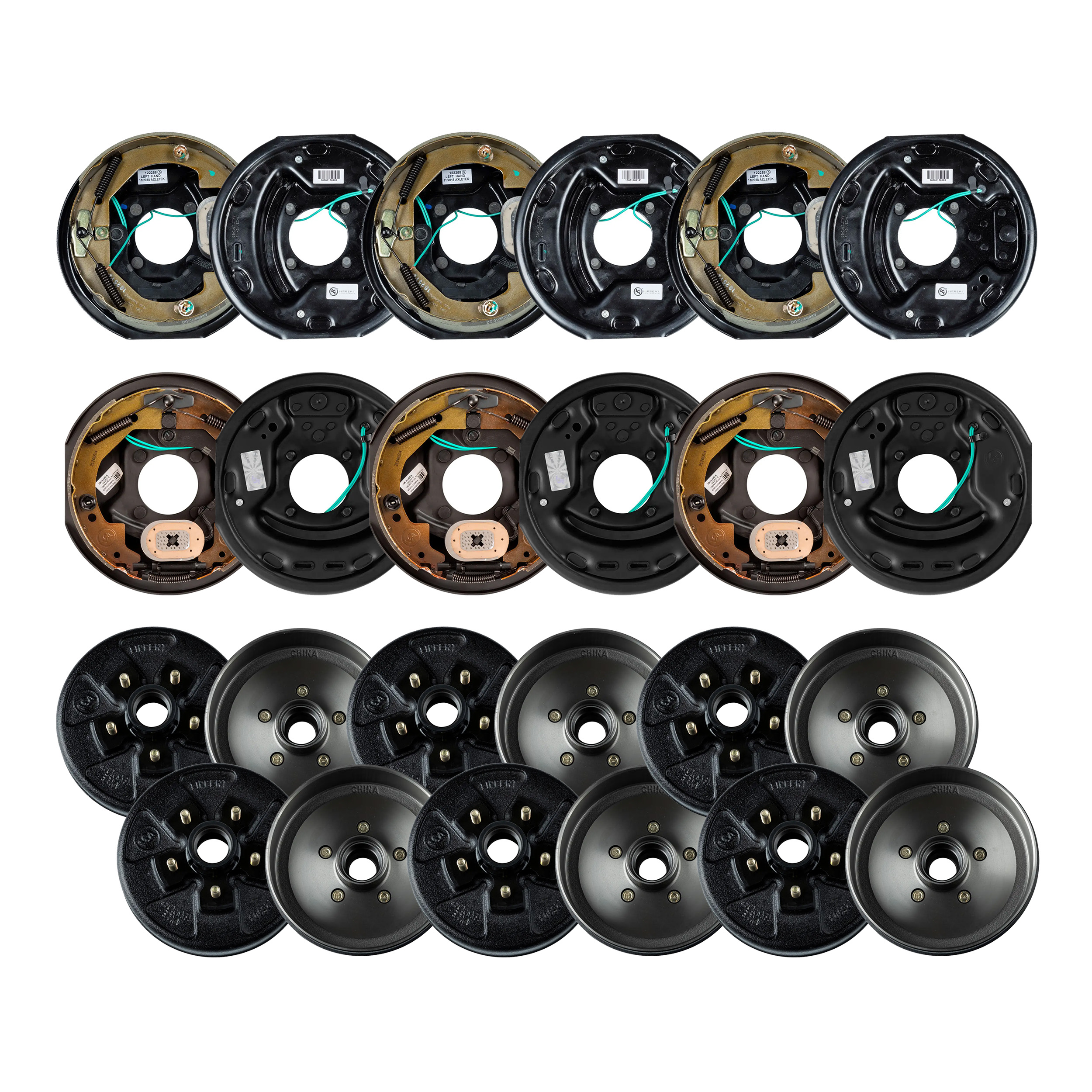 Lippert 3,500 lb, 10" Electric Brake Kit  6 Brake Drum Hubs (5 on 4.5", 1/2" Stud with Bearing Cone) with 3 Left & 3 Right Electric Trailer Brake Assemblies (10" x 2.25") LIPKITE8F5D thumbnail 0