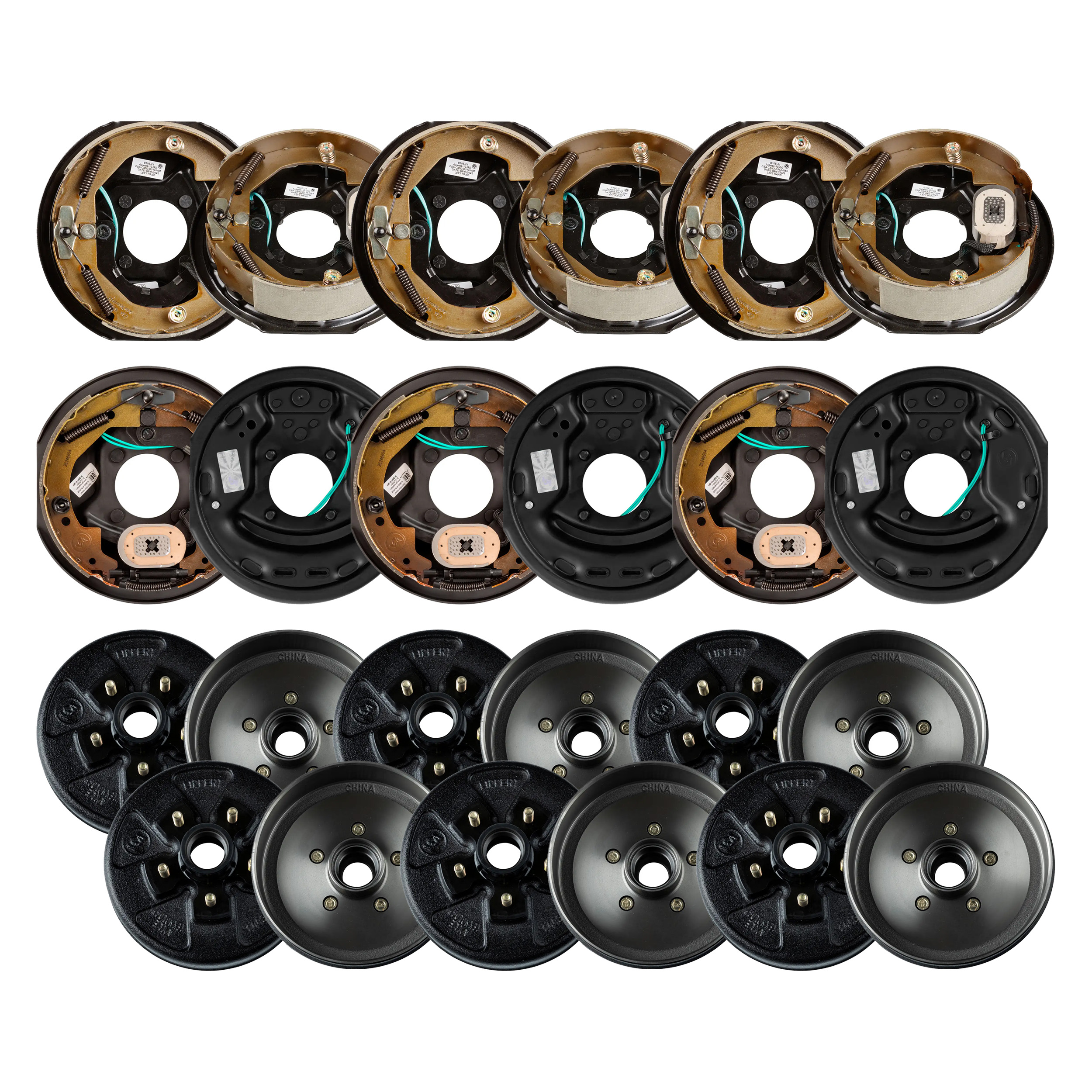 Lippert 3,500 lb Electric Brake Kit  6 Brake Drum Hubs (10", 5 on 4.5", 1/2" Stud with Bearing Cone) with 3 Left & 3 Right Electric Brake Assemblies (10" x 2.25") LIPKIT19009 thumbnail 0