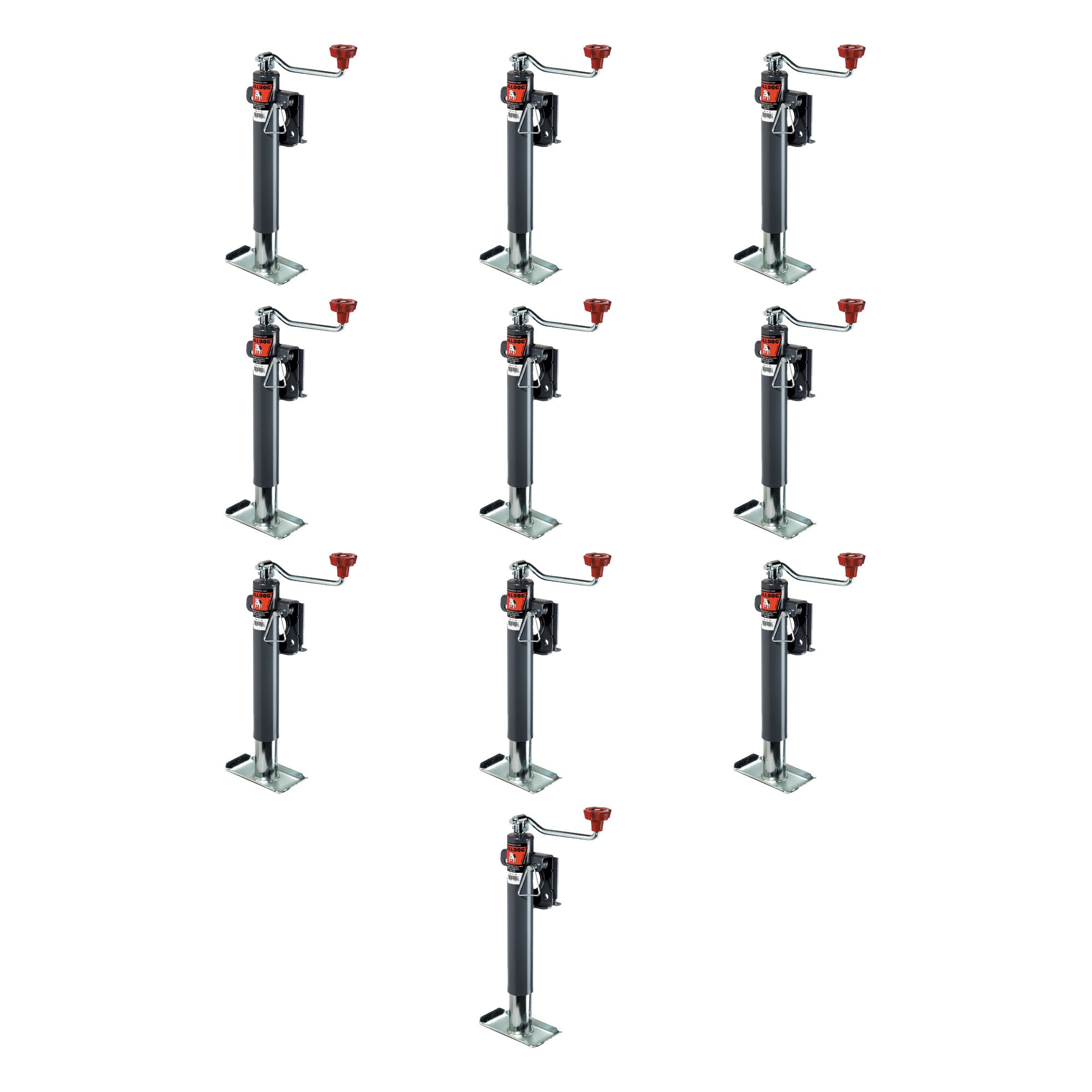 BULLDOG (10-Pack) Round Trailer Jack, Side Mount, 2,000 lbs. Lift Capacity, Topwind, Weld-On, L-Bend Swivel Bracket, 10 Inch Travel thumbnail 0