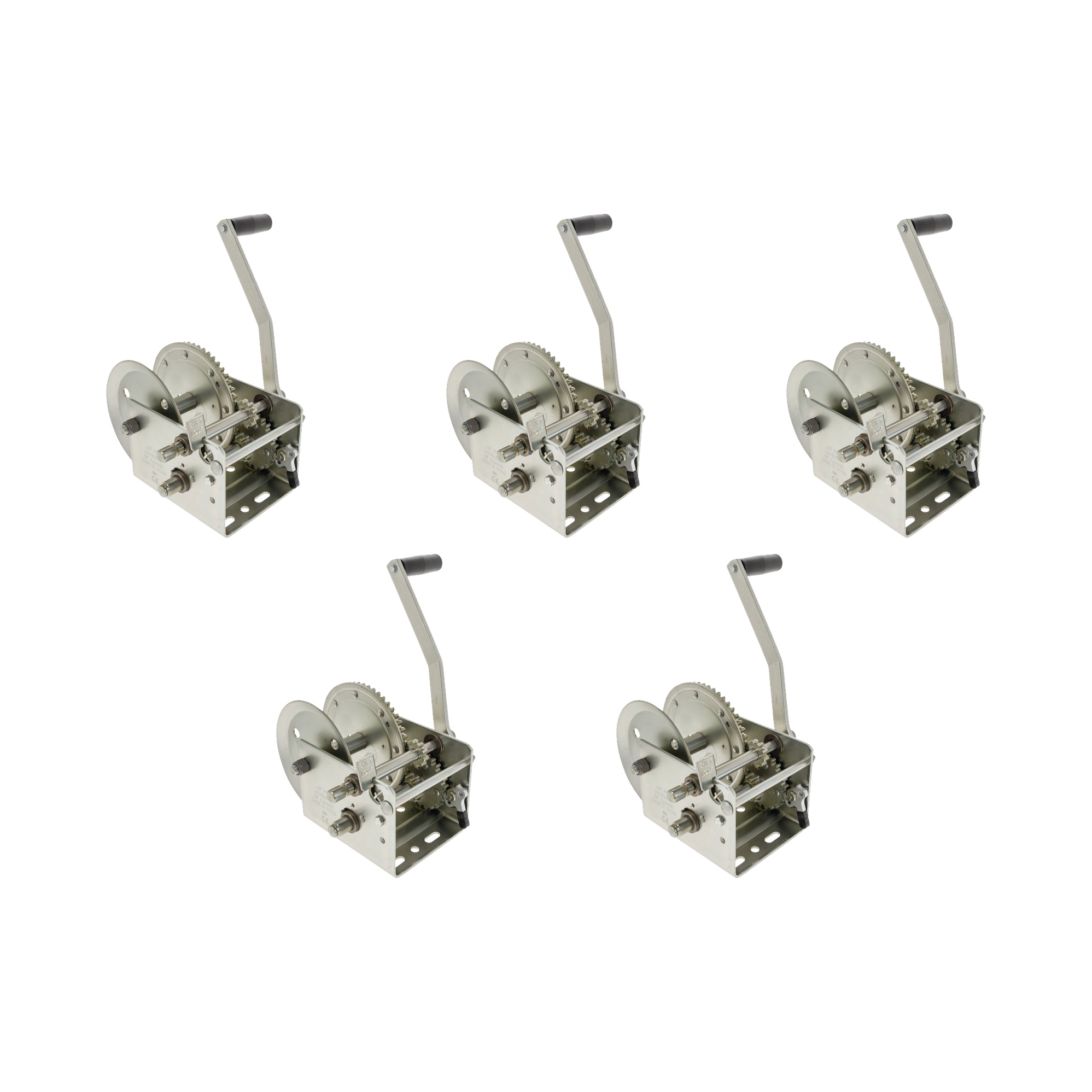 Fulton (5-Pack) Trailer Winch, Two-Speed, 2,600 lbs. Capacity, No Strap, 10 Inch Handle, Hand Brake, Silver thumbnail 0