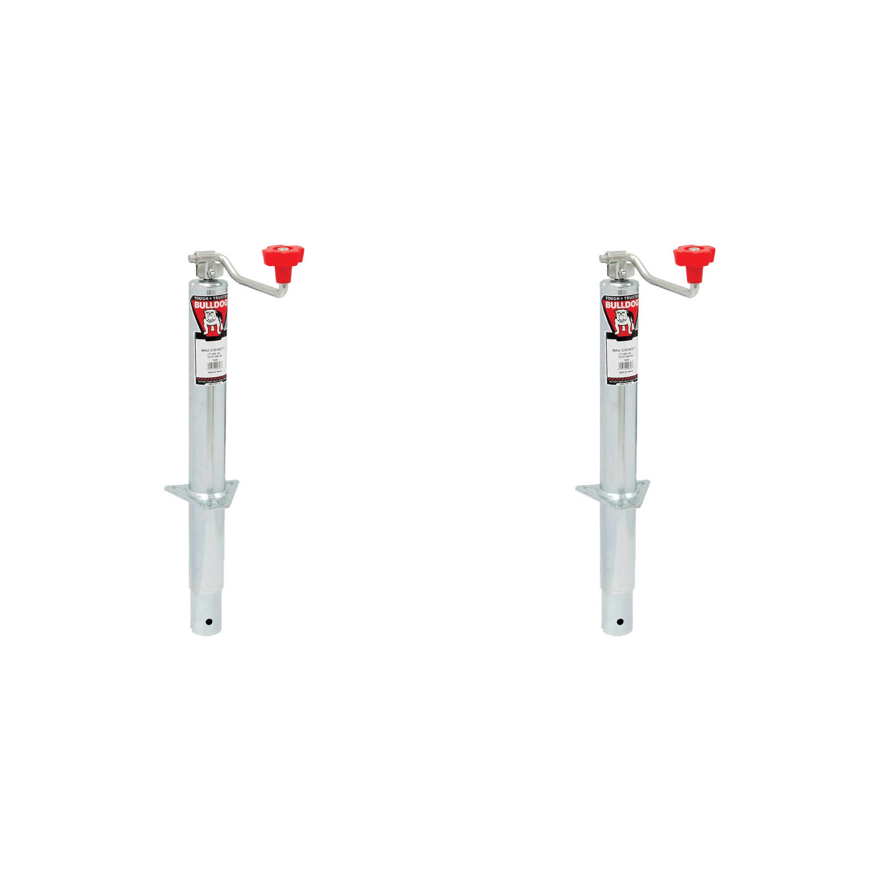 BULLDOG (2-Pack) Round Trailer Jack, A-Frame, 2,000 lbs. Lift Capacity, Topwind, Bolt-On, 15 Inch Travel, Zinc Finsh thumbnail 0