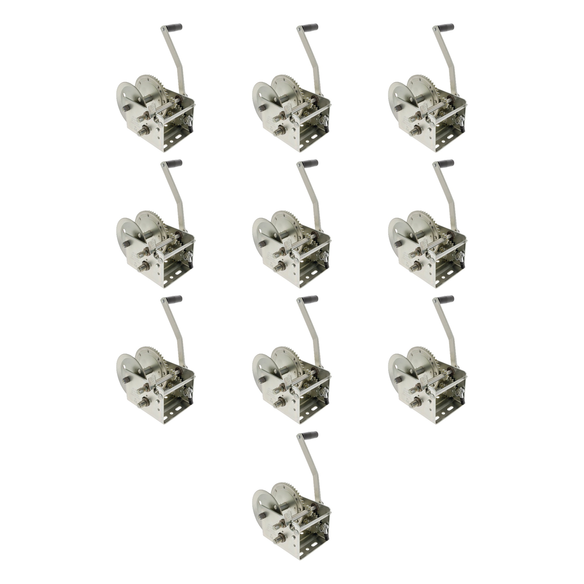 Fulton (10-Pack) Trailer Winch, Two-Speed, 2,600 lbs. Capacity, No Strap, 10 Inch Handle, Hand Brake, Silver thumbnail 0