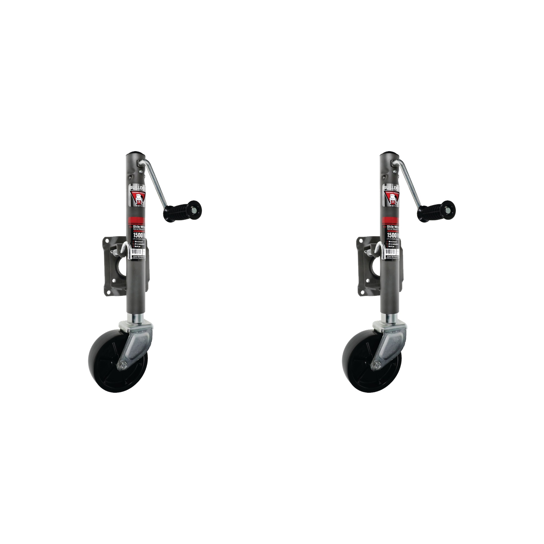 BULLDOG (2-Pack) Round Trailer Jack, Side Mount, 1,500 lbs. Lift Capacity, Sidewind, Bolt-On, 10 Inch Travel thumbnail 0