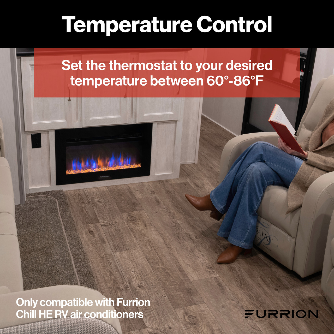 Furrion Chill Single-Zone Basic Backlit LED Wall Thermostat - Black, 2 Fan Speeds #FACW10ESSA-BL thumbnail 4
