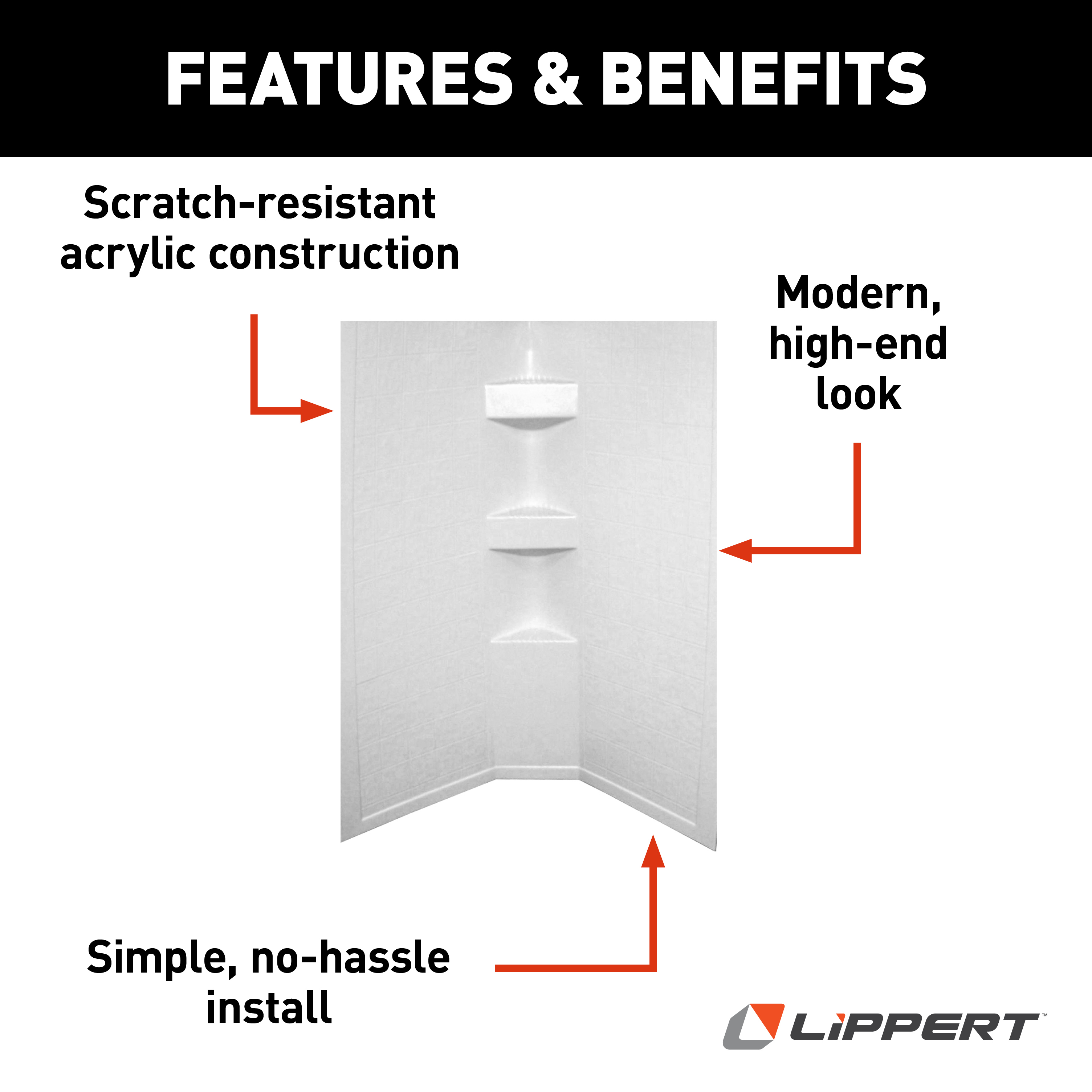 Lippert Neo Angle RV Shower Wall Surround - 34"x 34"x 68" Slate Parchment #306203 thumbnail 2