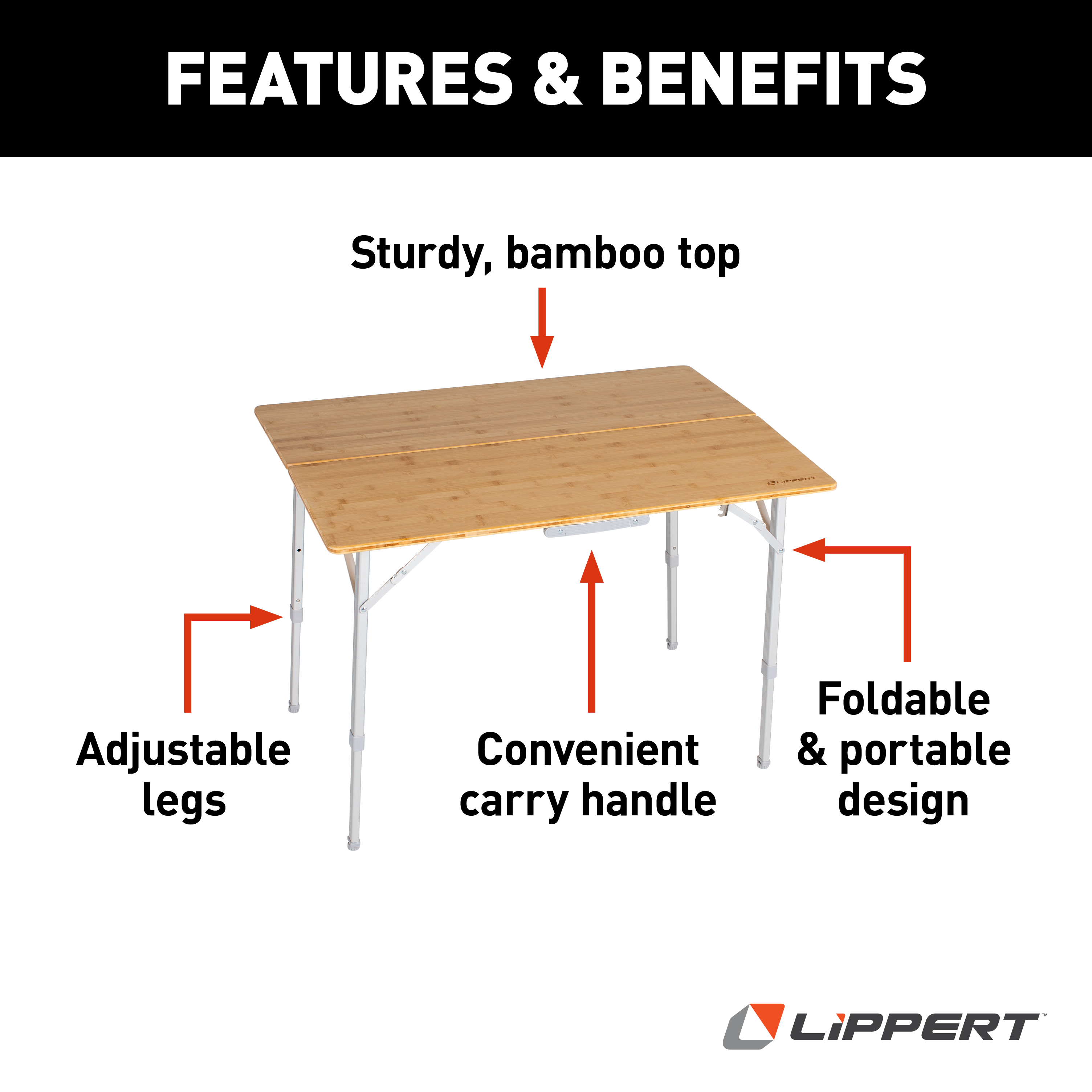 LIPPERT Bi-Fold Bamboo Adjustable Table thumbnail 2