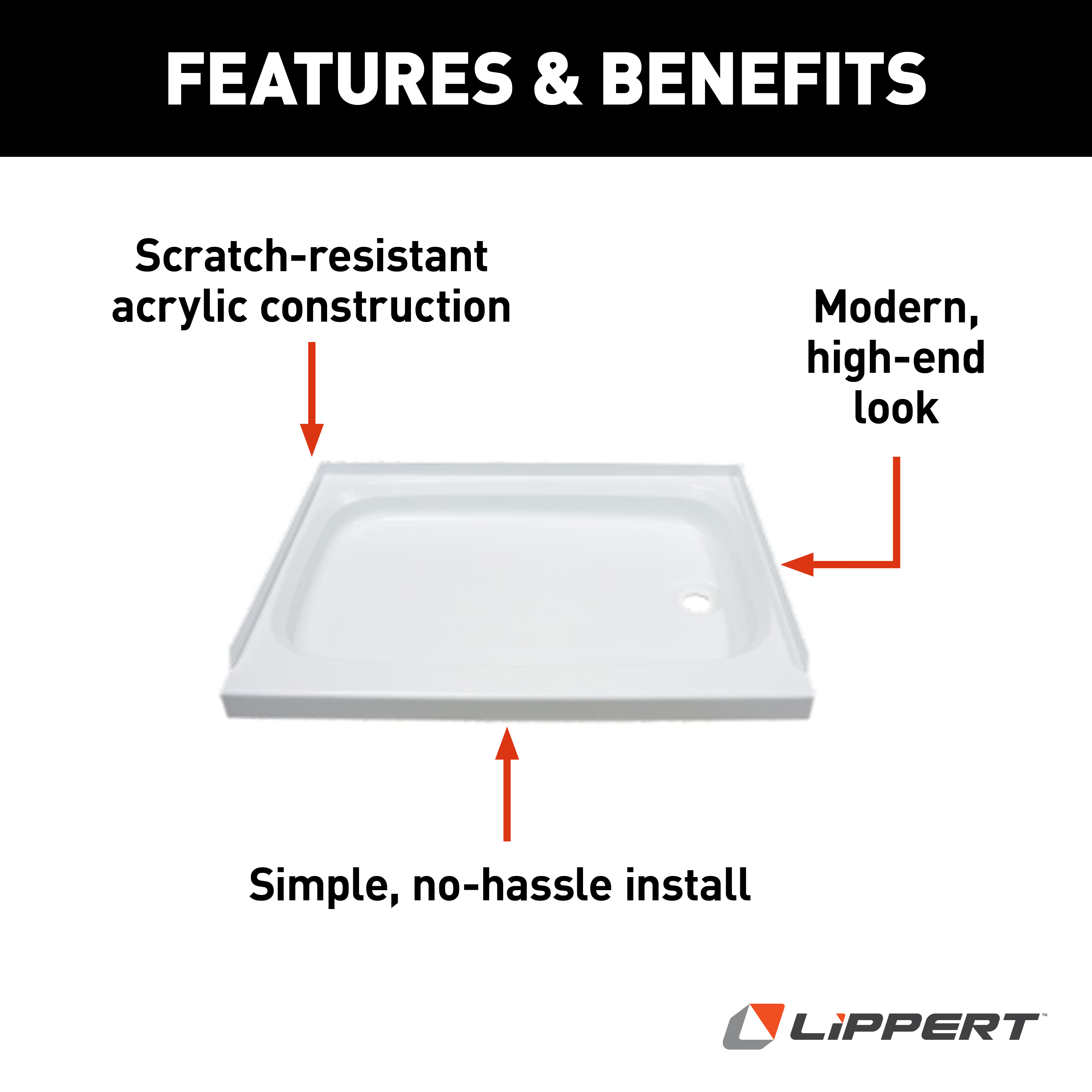 Lippert RV Shower Pan with Right Drain - 24" x 36" White #210375 thumbnail 2