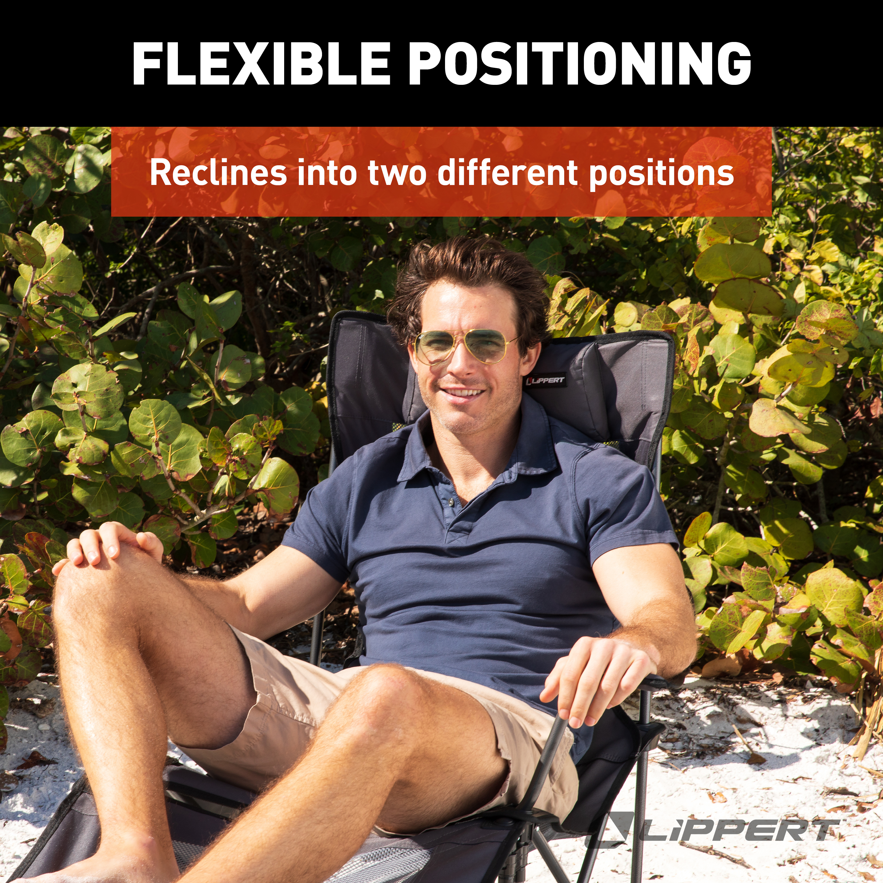 Lippert Sun Soaker Vented Reclining Camping Chair with Footrest - Dark Grey thumbnail 2