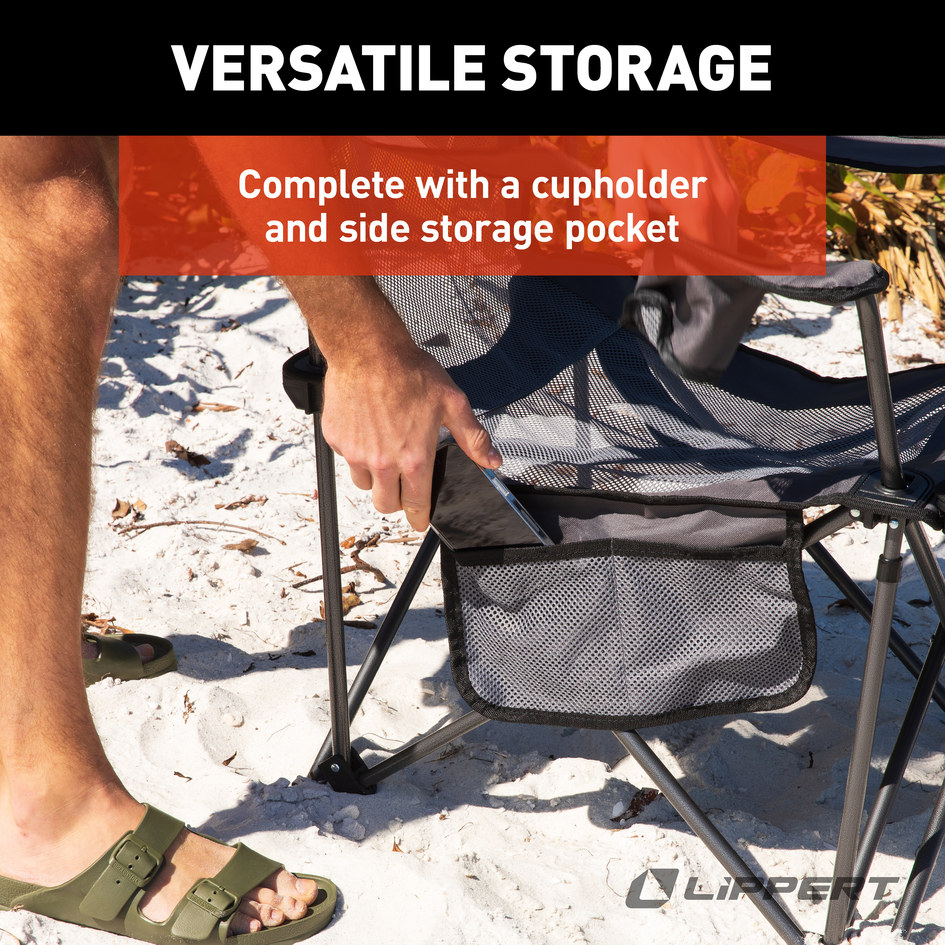 Lippert Sun Soaker Vented Reclining Camping Chair with Footrest - Dark Grey thumbnail 4