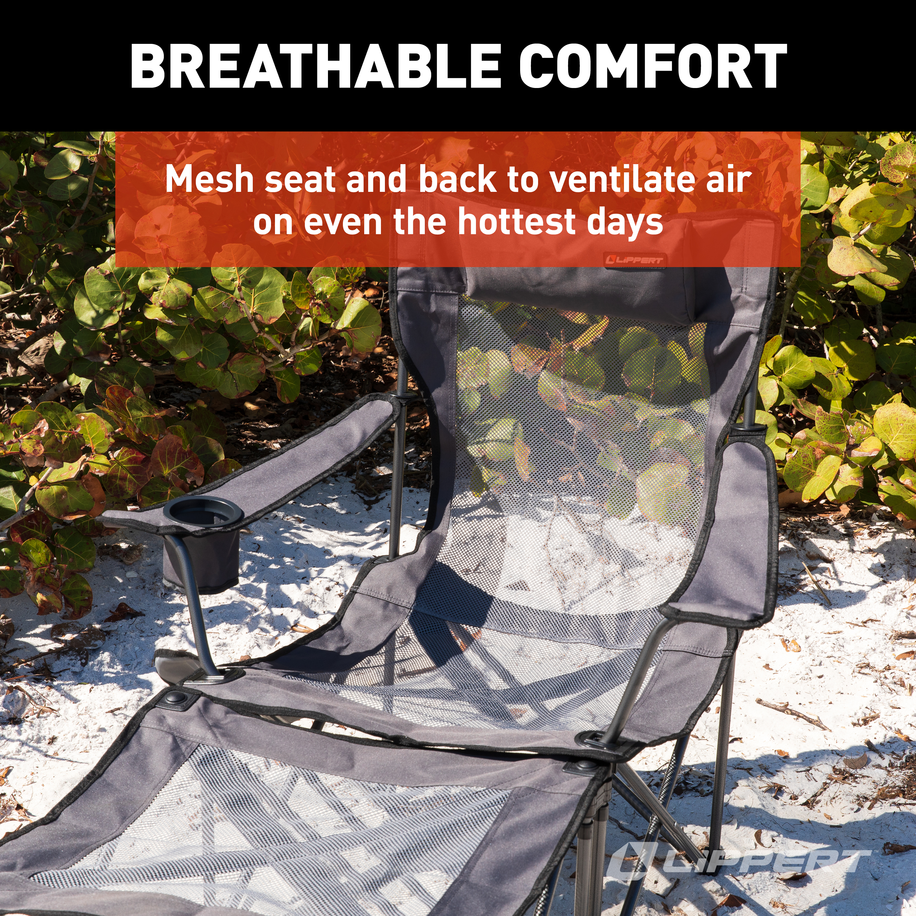 Lippert Sun Soaker Vented Reclining Camping Chair with Footrest - Dark Grey thumbnail 3