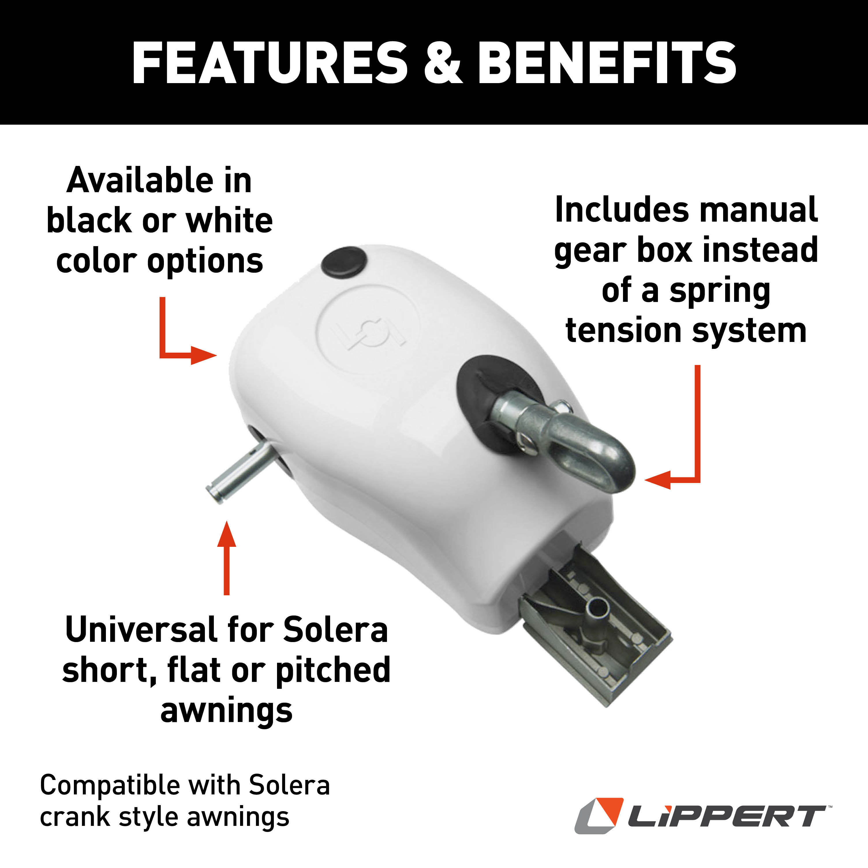 Solera Manual Crank Style Awning Drive Head Assembly - White #300029 thumbnail 2