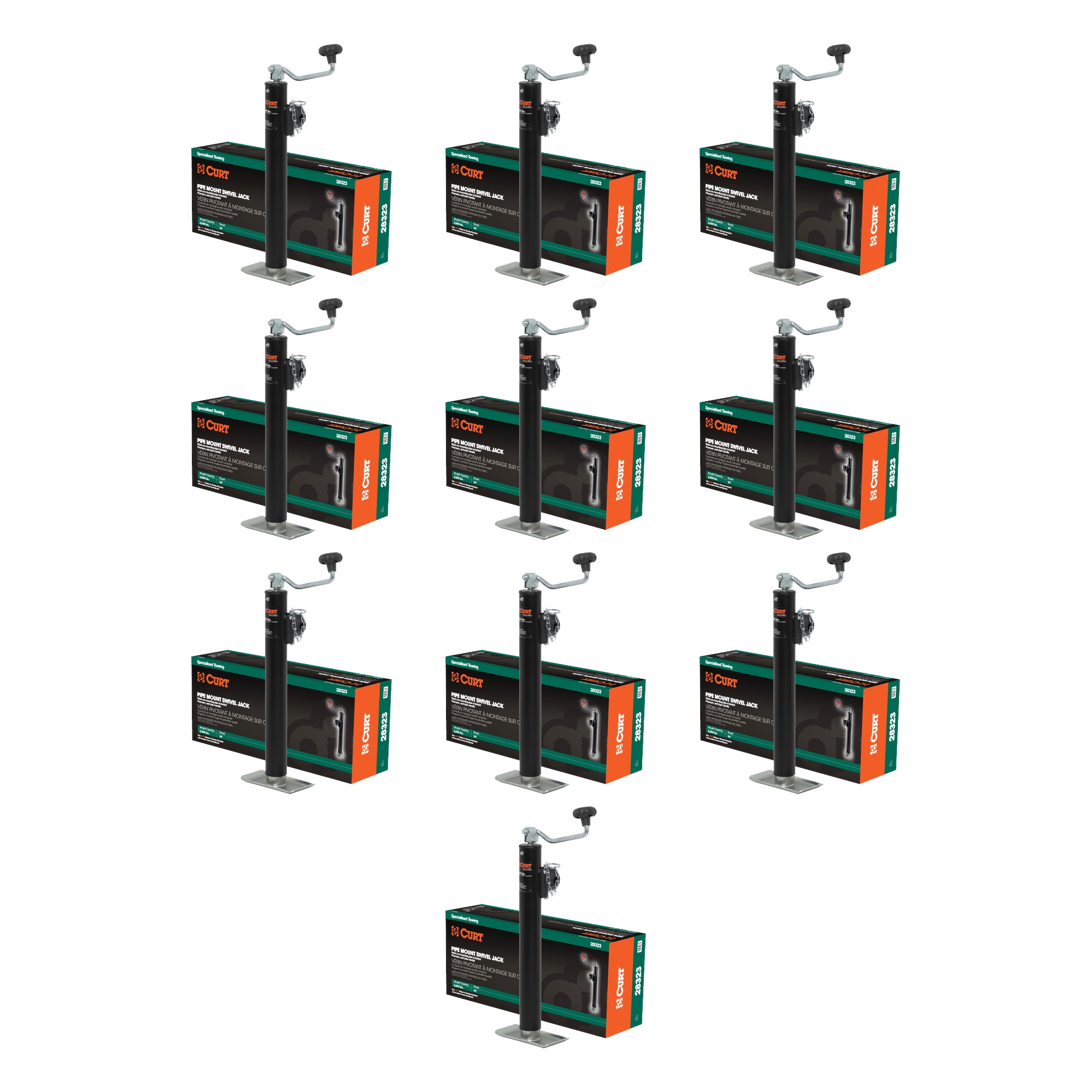 CURT (10-Pack) Pipe-Mount Swivel Jack with Top Handle (2,000 lbs, 15" Travel, Packaged) thumbnail 0