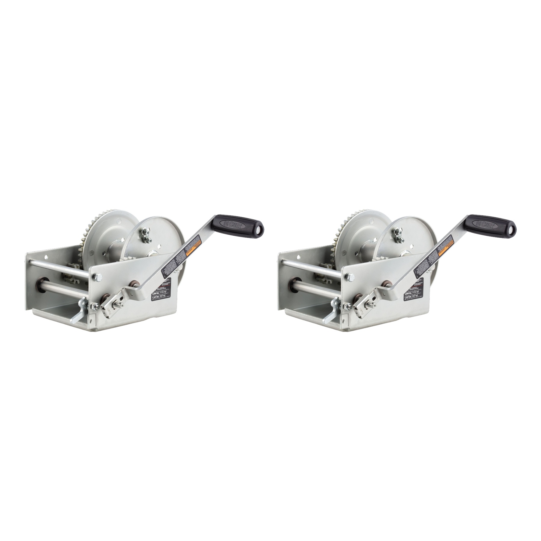 CURT (2-Pack) Hand-Crank 2-Speed Winch, 3,800 lbs, 15.8:1 Low Gear Ratio, 9.6" Handle thumbnail 0