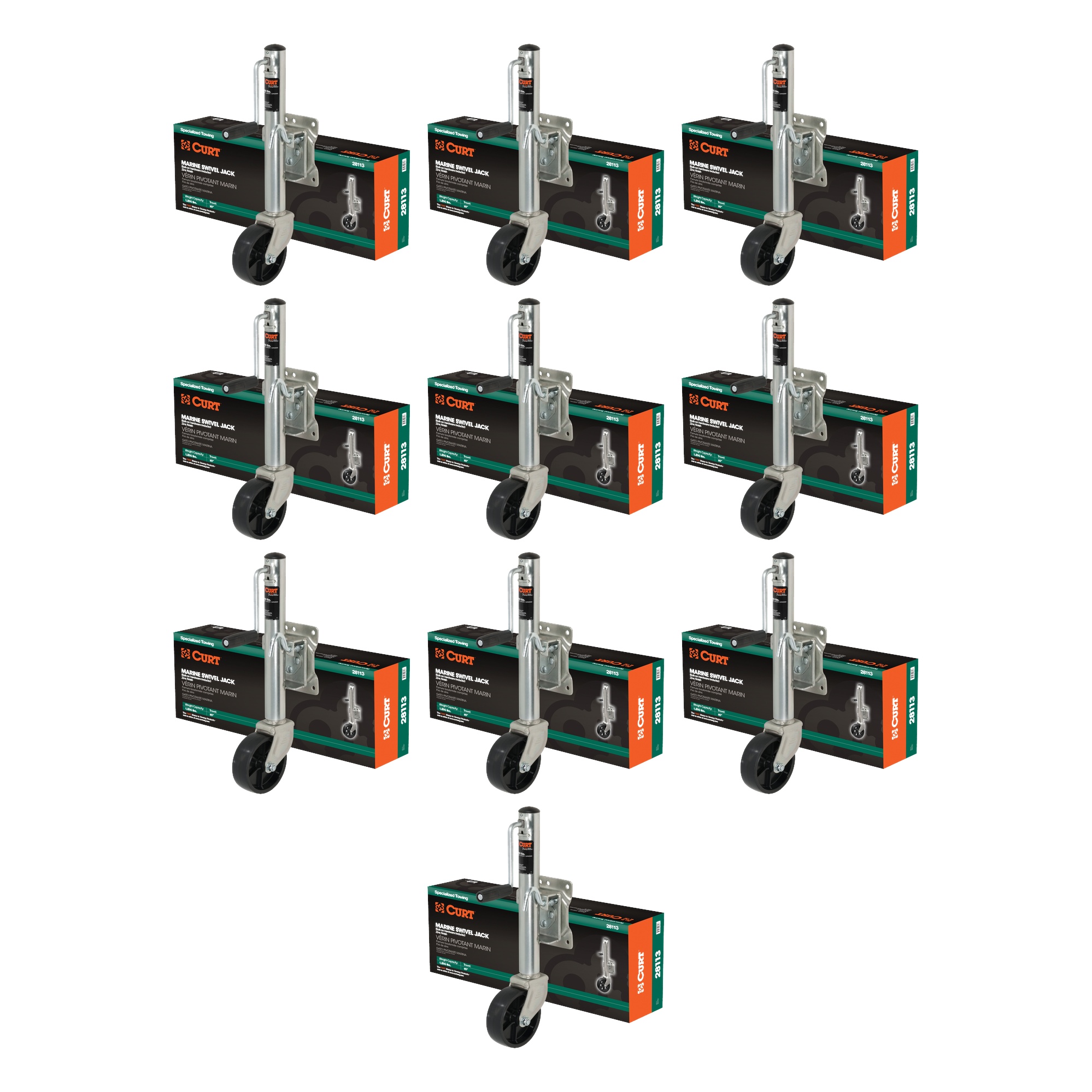 CURT (10-Pack) Marine Jack with 6" Wheel (1,200 lbs, 10" Travel, Packaged) thumbnail 0