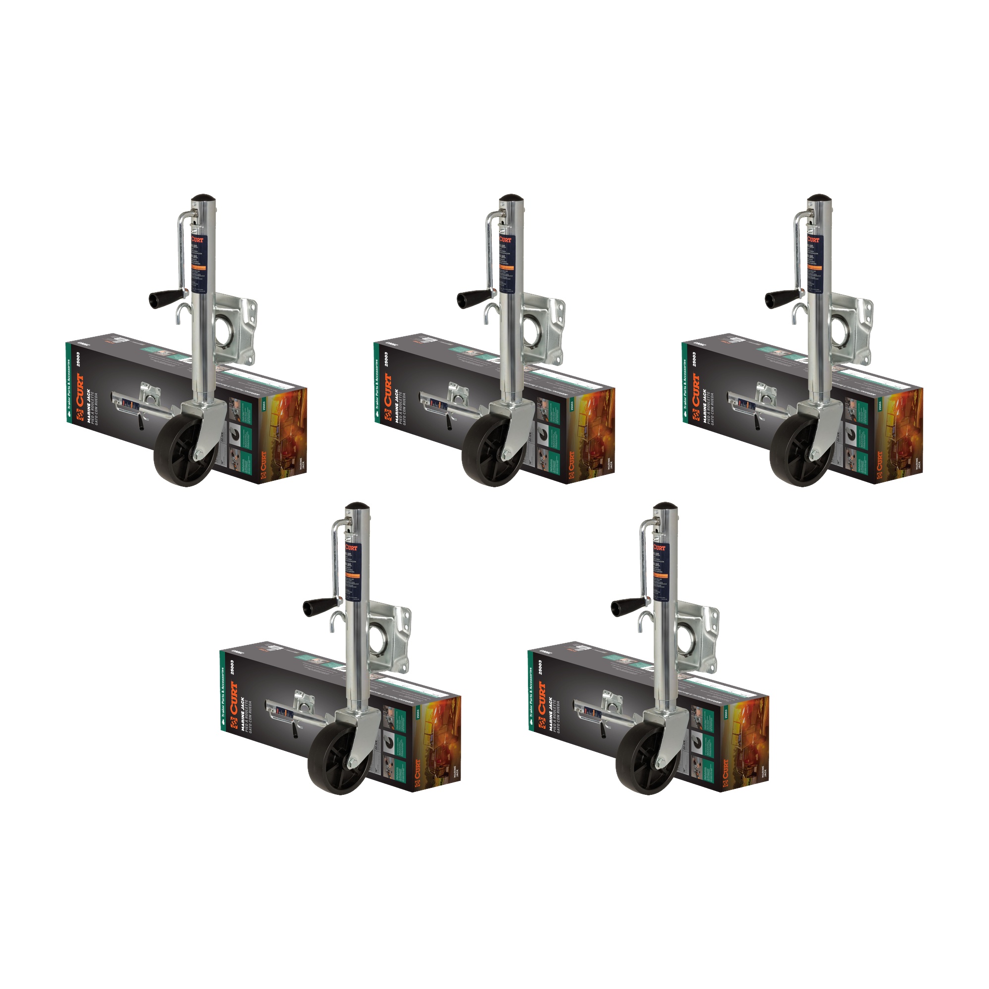 CURT (5-Pack) Marine Trailer Jack with 6" Wheel (1,000 lbs, 10" Travel, Packaged) thumbnail 0