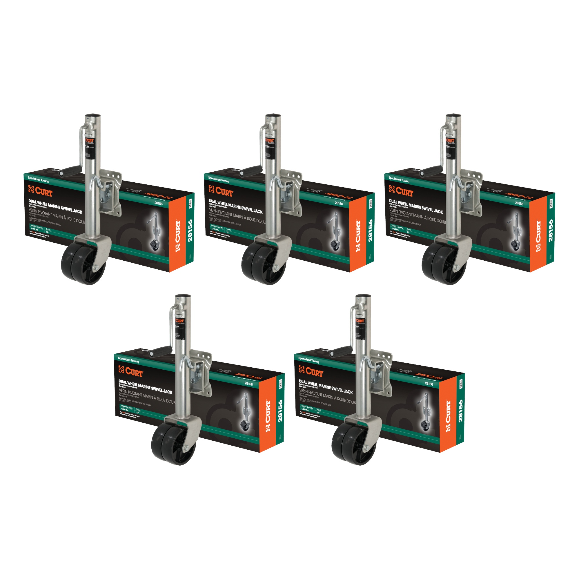 CURT (5-Pack) Marine Jack with Dual 6" Wheels (1,500 lbs, 10" Travel, Packaged) thumbnail 0
