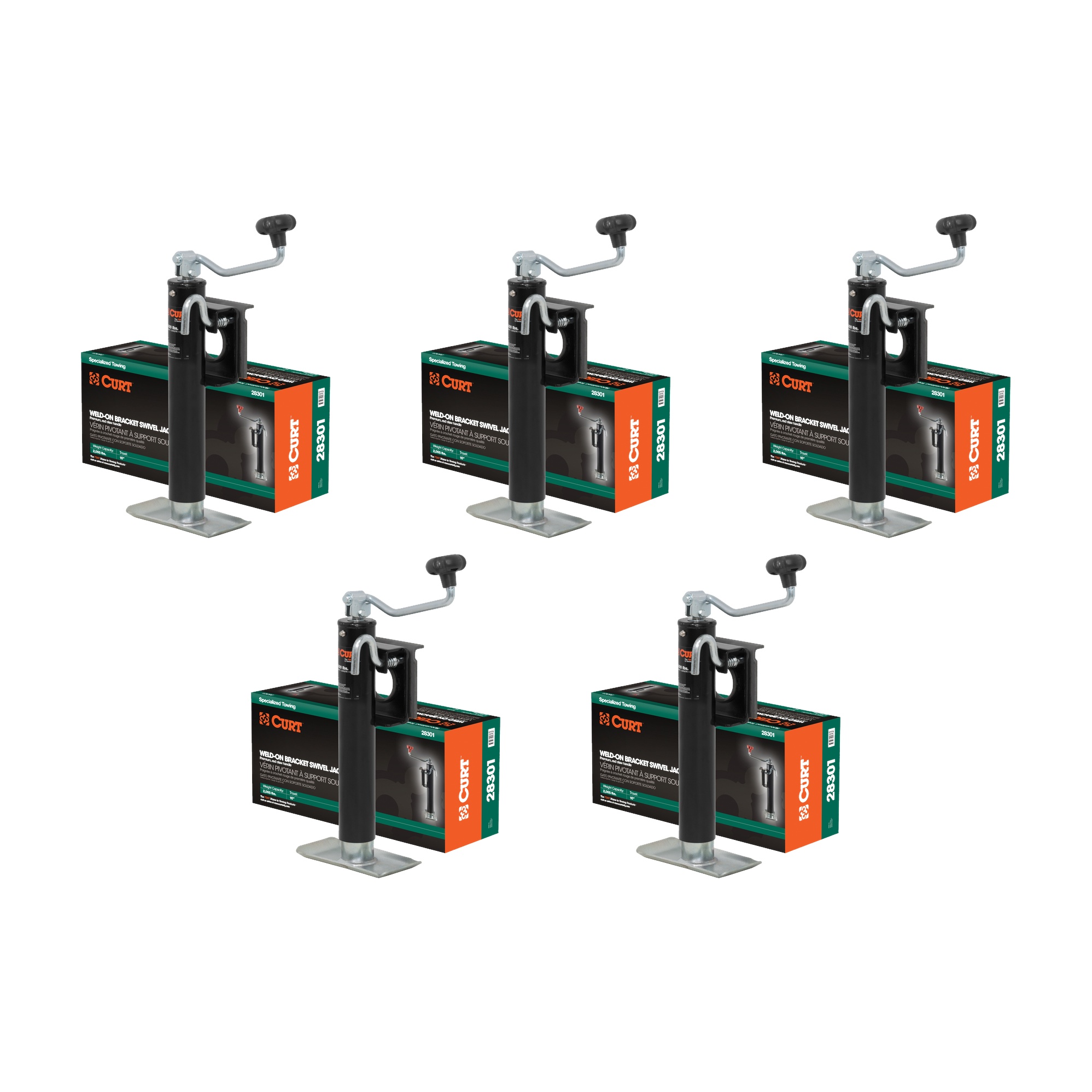 CURT (5-Pack) Bracket-Mount Swivel Jack with Top Handle (2,000 lbs, 10" Travel, Packaged) thumbnail 0