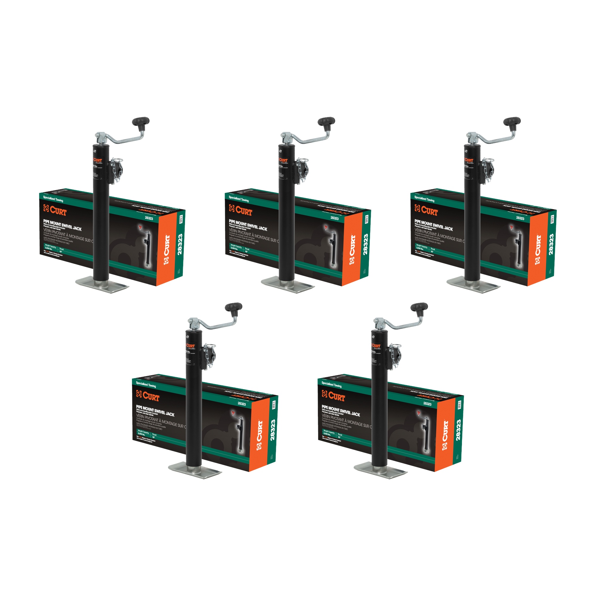 CURT (5-Pack) Pipe-Mount Swivel Jack with Top Handle (2,000 lbs, 15" Travel, Packaged) thumbnail 0