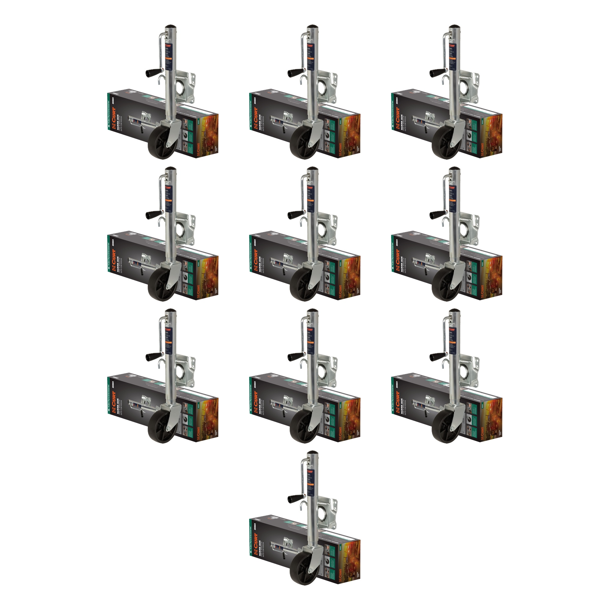 CURT (10-Pack) Marine Trailer Jack with 6" Wheel (1,000 lbs, 10" Travel, Packaged) thumbnail 0