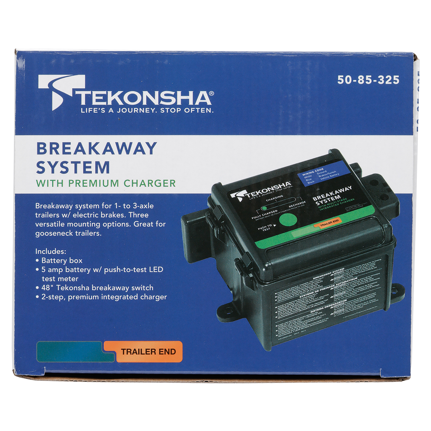 Tekonsha Breakaway System, 1 to 3 Axle Trailers, Push to Test LED, Integrated Multi-Stage Charger TK50-85-325 thumbnail 1