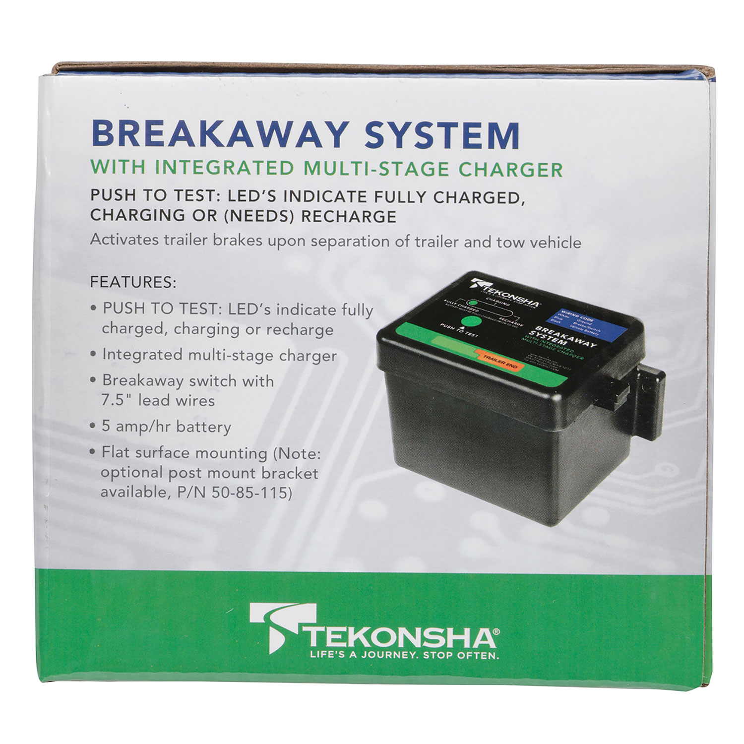 Tekonsha Breakaway System, 1 to 3 Axle Trailers, Push to Test LED, Integrated Multi-Stage Charger TK50-85-313 thumbnail 4