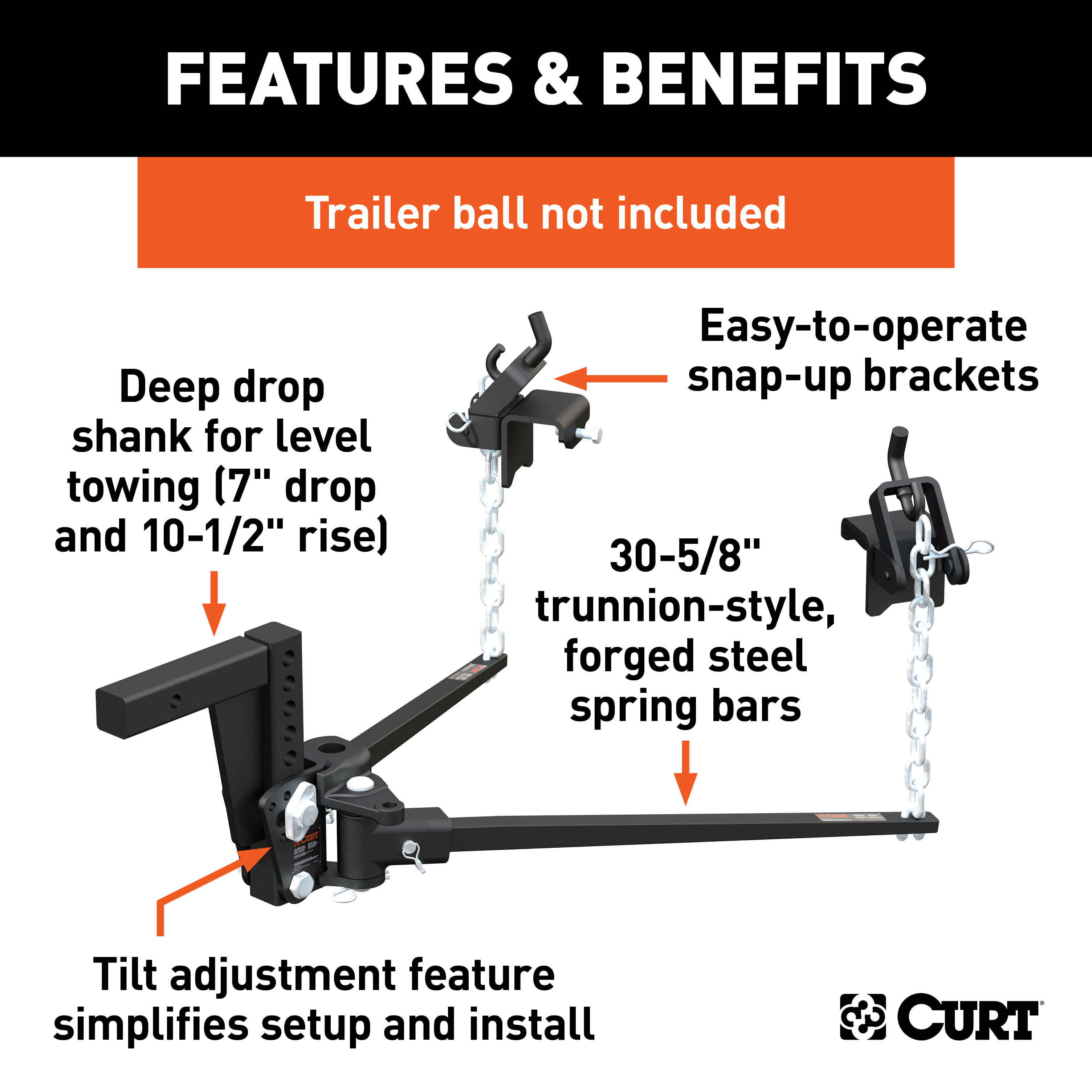 CURT (8K - 10K lbs, 30-5/8" Bars) Deep Drop Trunnion Bar Weight Distribution Hitch thumbnail 1