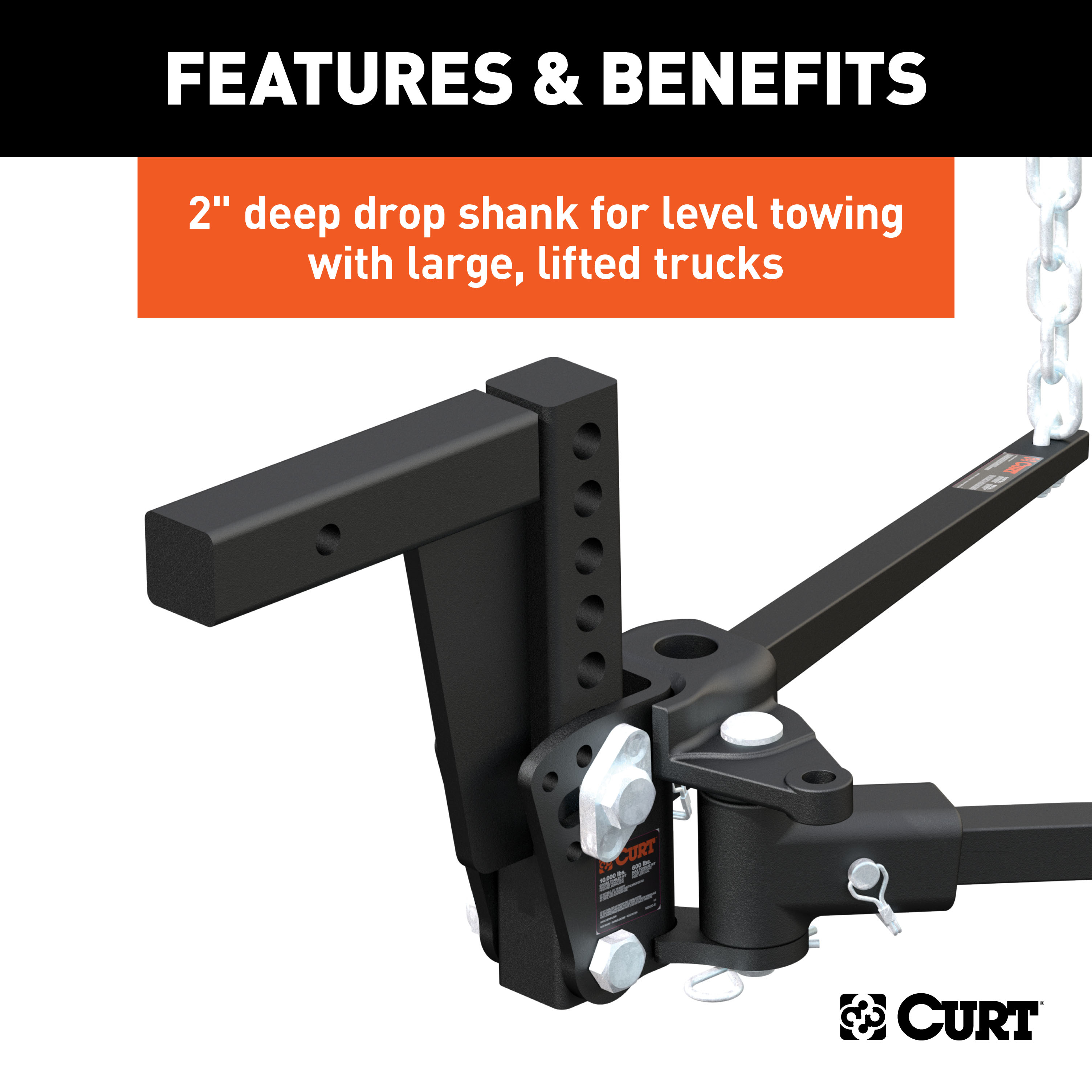 CURT (8K - 10K lbs, 30-5/8" Bars) Deep Drop Trunnion Bar Weight Distribution Hitch thumbnail 3