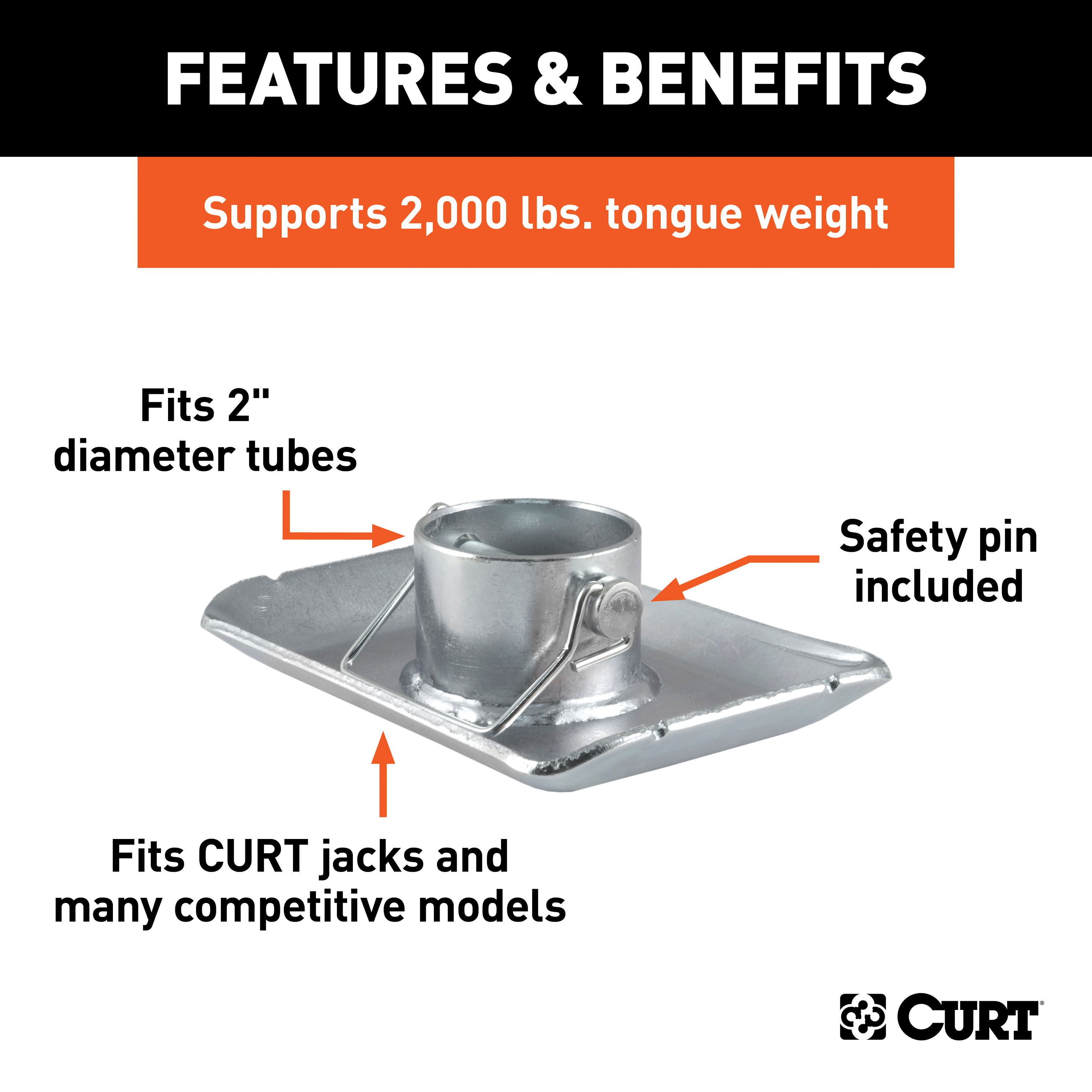 CURT Pin-On Jack Foot (Fits 2" Tube, 2,000 lbs, 1-11/16" Height, Packaged) Trailer Jack Foot thumbnail 1