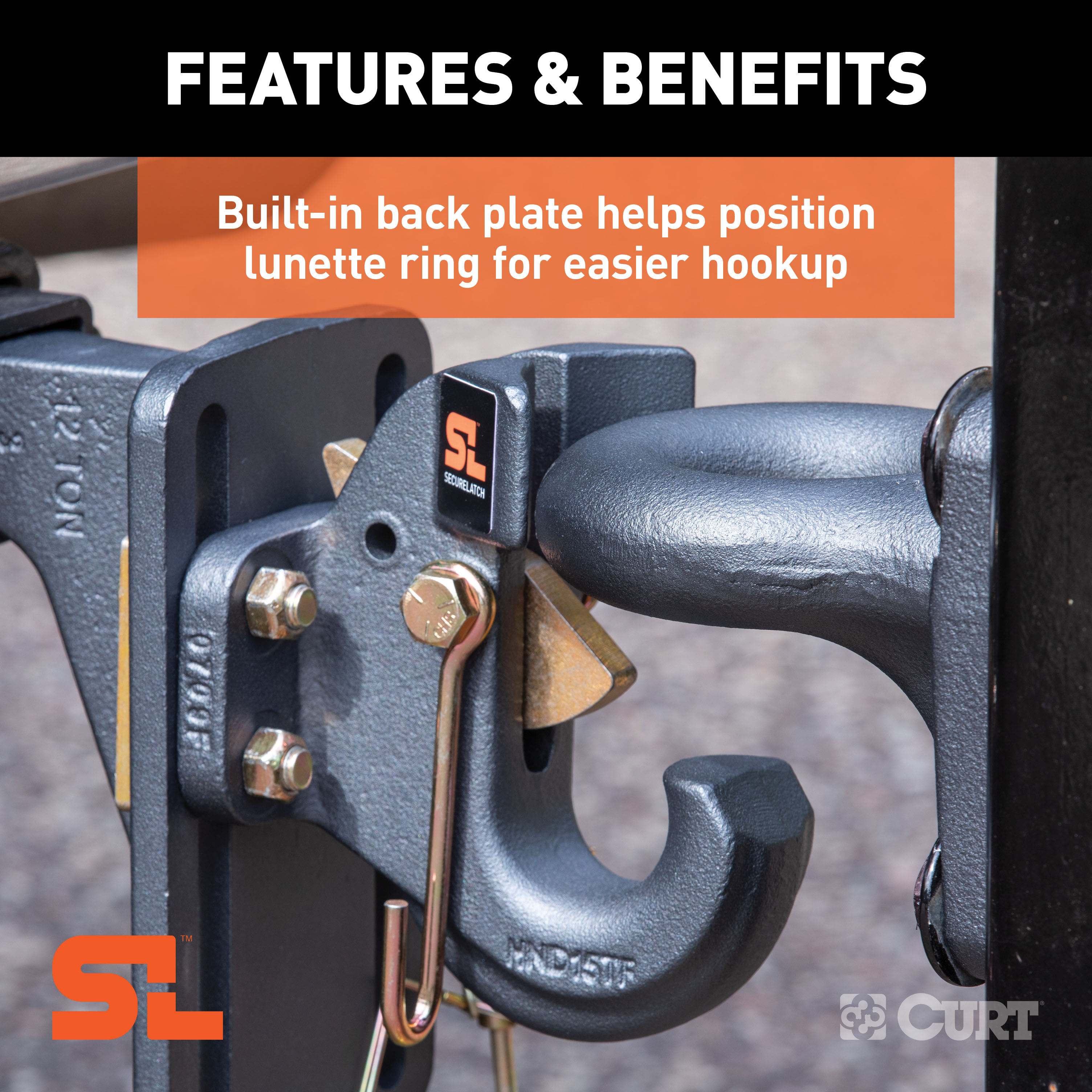 CURT SecureLatch Pintle Hook (30,000 lbs, 2-1/2" or 3" Lunette) Trailer Hitch Pintle Hook Mount thumbnail 2