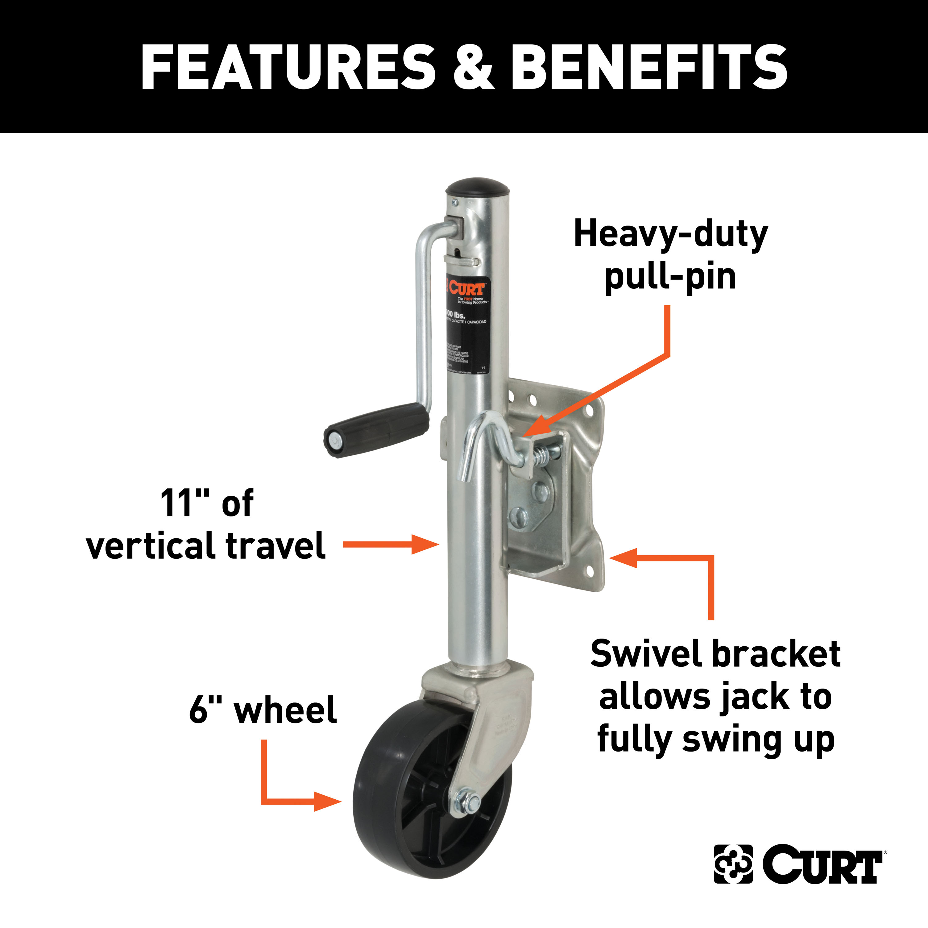 CURT Marine Jack with 6" Wheel (1,200 lbs, 10" Travel, Packaged) Trailer Jack thumbnail 1