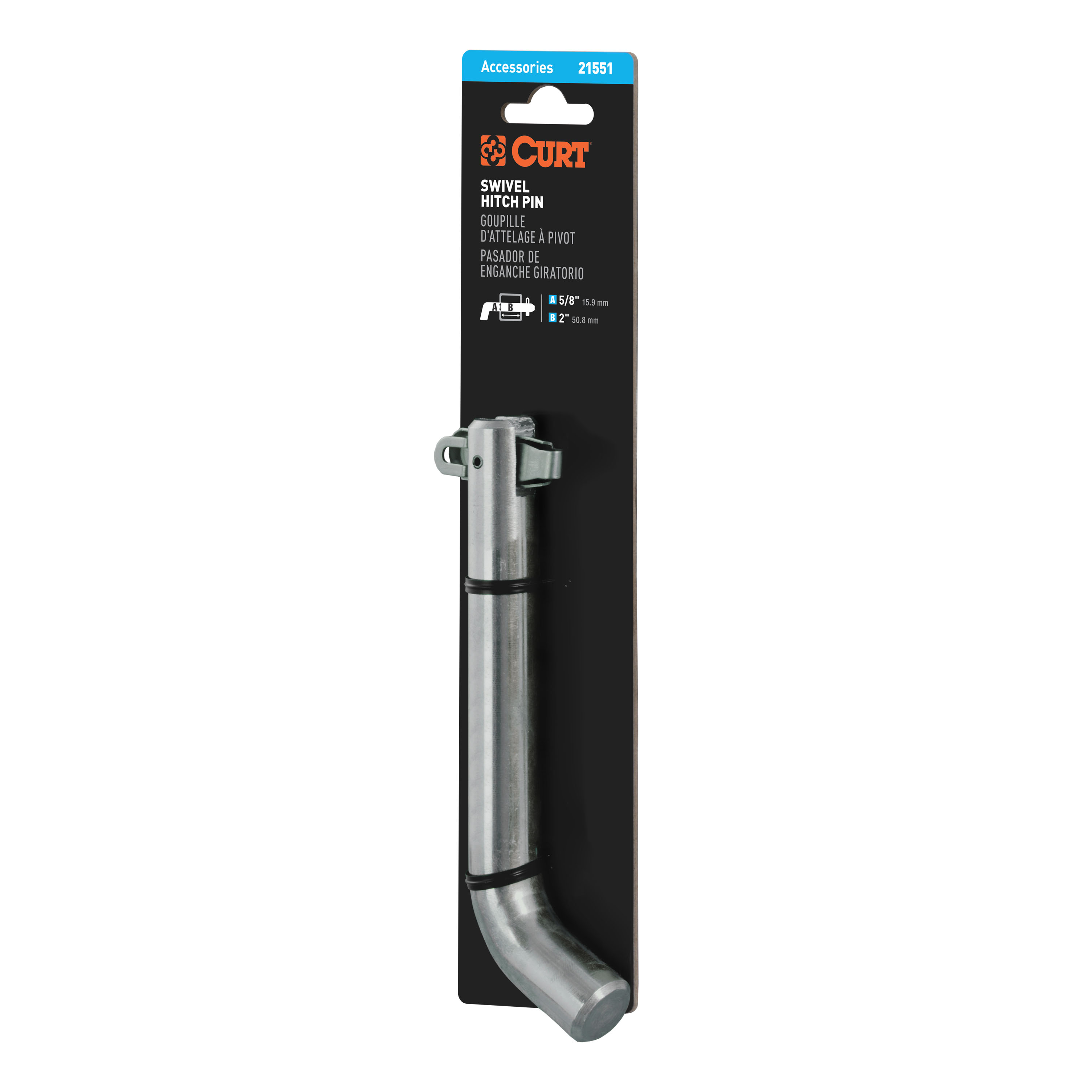 CURT 5/8" Swivel Hitch Pin (2" Receiver, Chrome, Packaged) Trailer Hitch Pin thumbnail 7