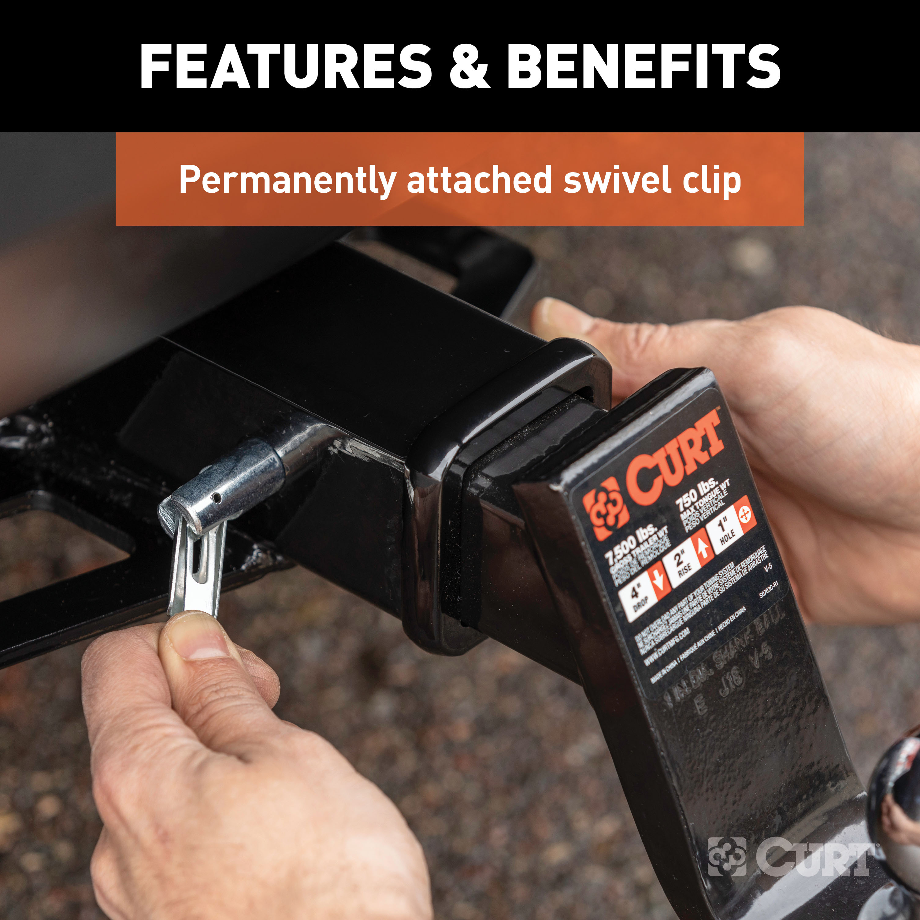 CURT 5/8" Swivel Hitch Pin (2" Receiver, Chrome, Packaged) Trailer Hitch Pin thumbnail 2