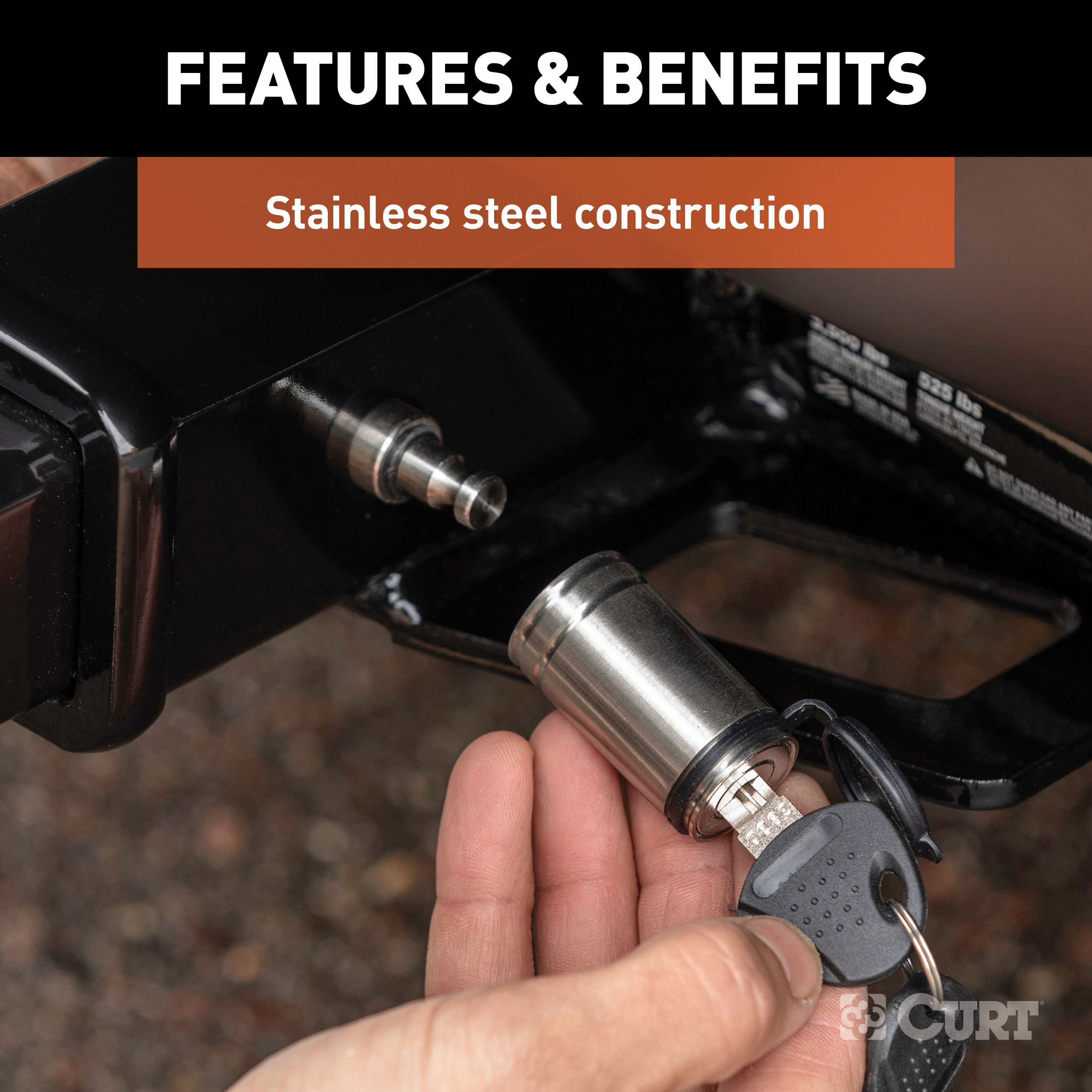 CURT 5/8" Hitch Lock (2" Receiver, Barbell, Stainless) Trailer Hitch Lock thumbnail 4