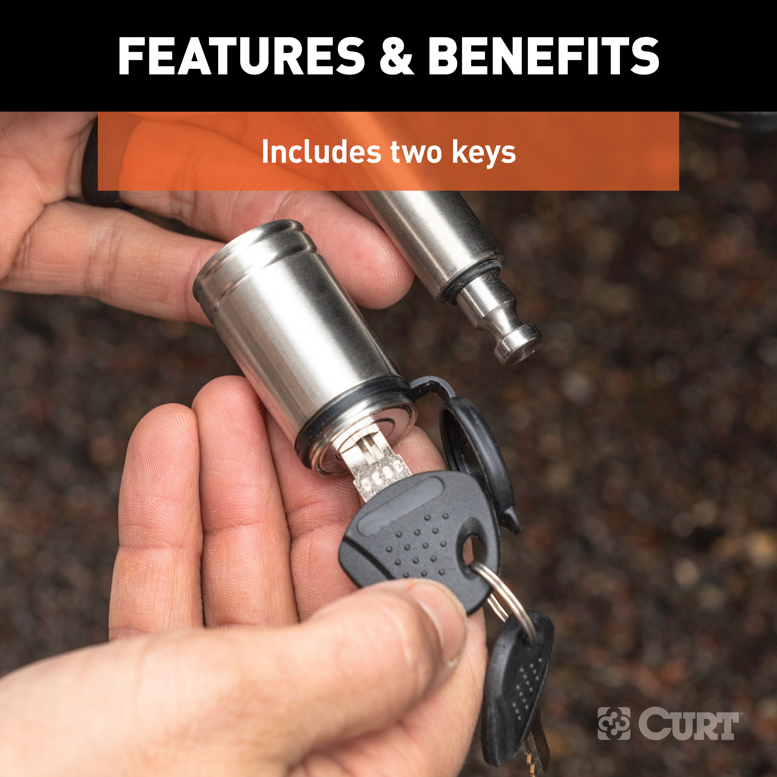 CURT 5/8" Hitch Lock (2" Receiver, Barbell, Stainless) Trailer Hitch Lock thumbnail 6