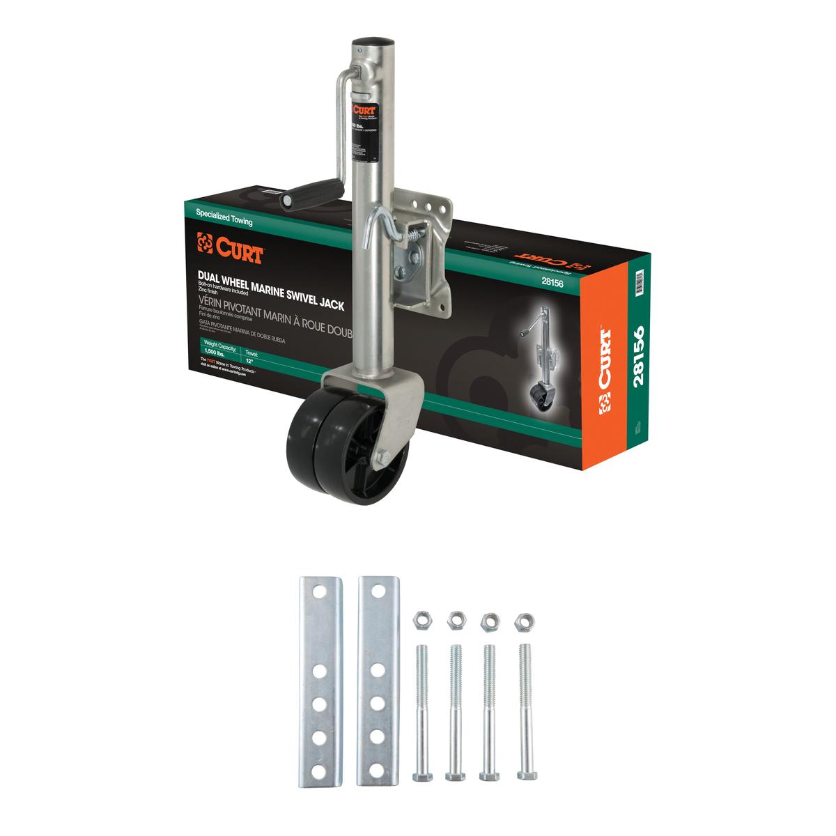 CURT Marine Jack with Dual 6" Wheels (1,500 lbs, 10" Travel, Packaged) Trailer Jack