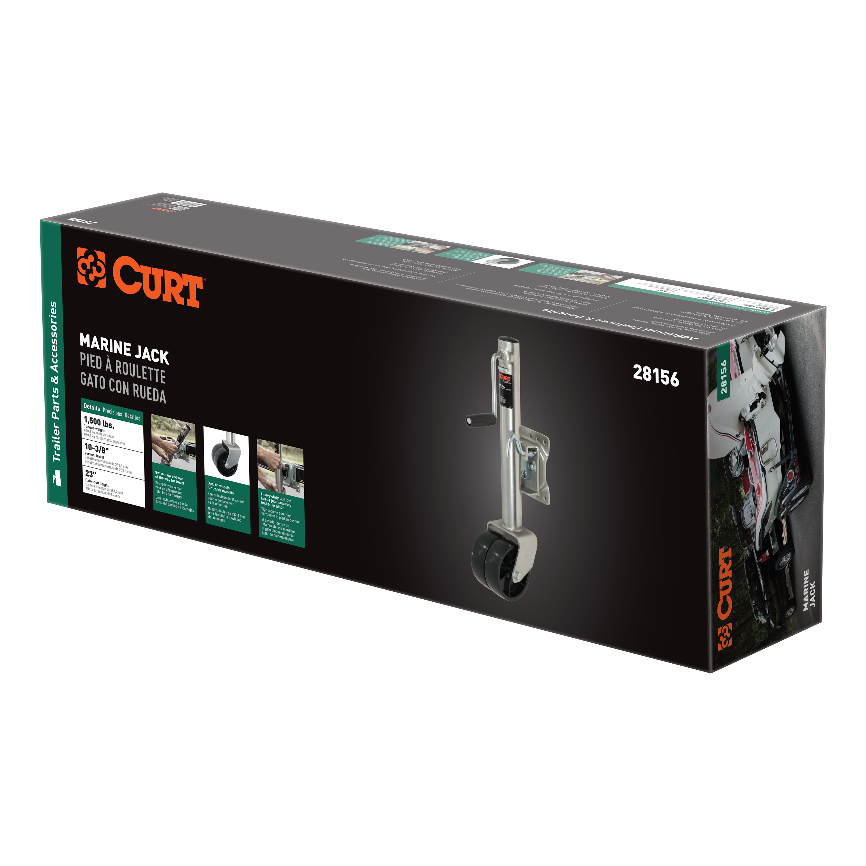 CURT Marine Jack with Dual 6" Wheels (1,500 lbs, 10" Travel, Packaged) Trailer Jack thumbnail 6