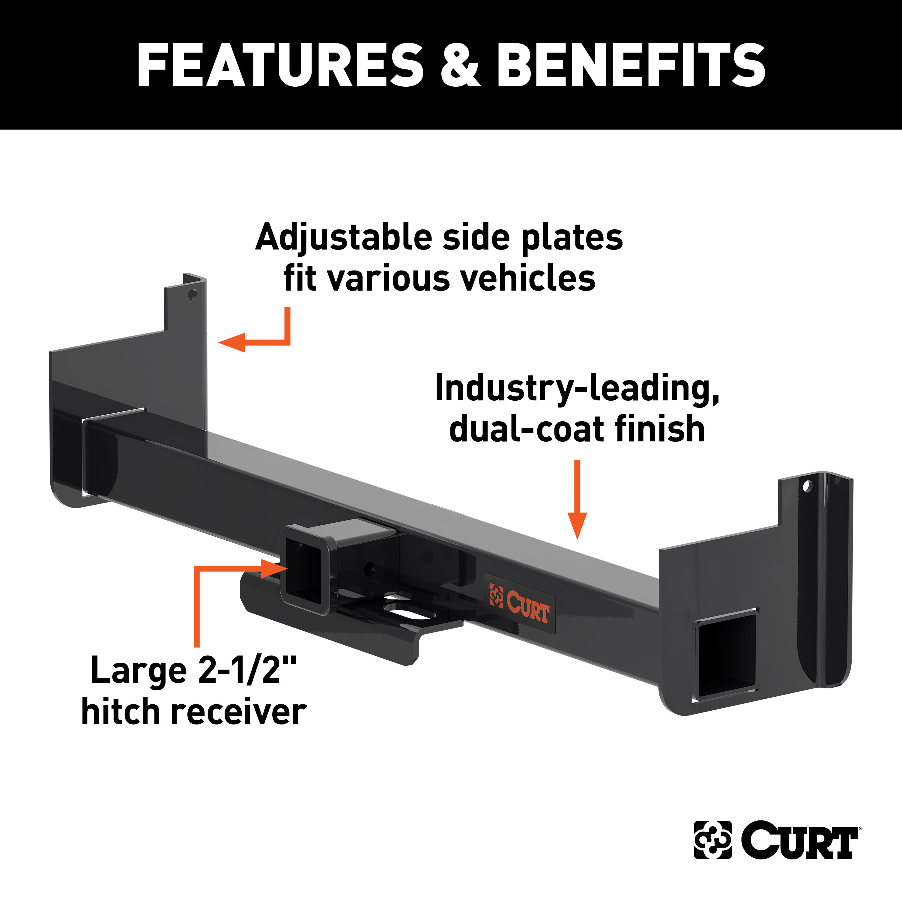 CURT Universal Weld-On Trailer Hitch, 2-1/2" Receiver (Up to 44" Frames, 9" Drop) Trailer Hitch thumbnail 1