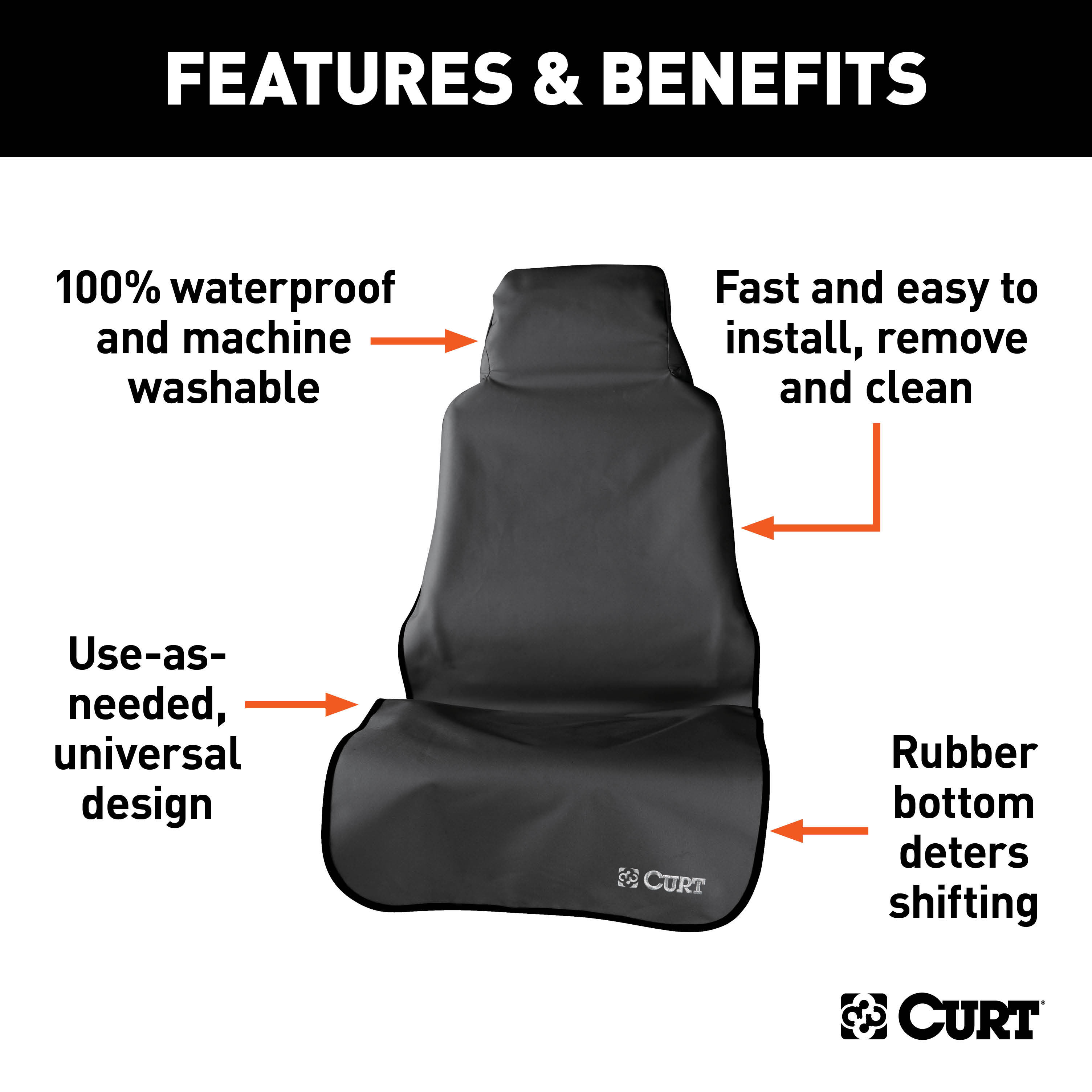 CURT Seat Defender 58" x 23" Removable Waterproof Black Bucket Seat Cover Seat Cover thumbnail 1