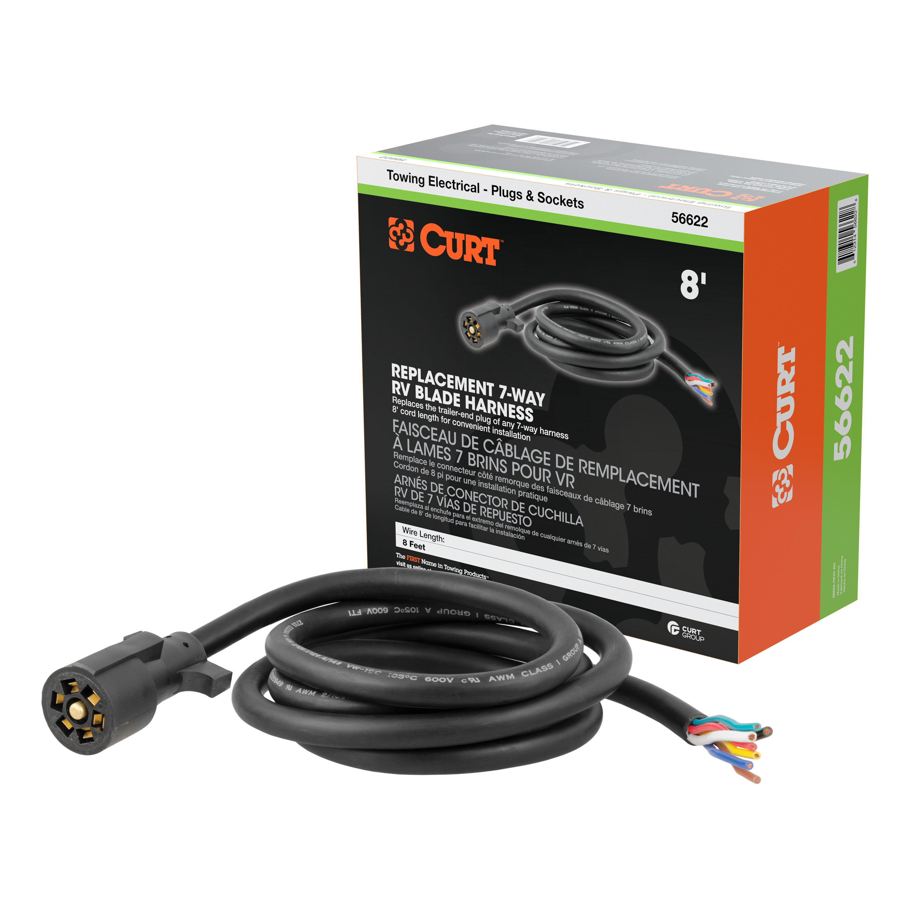 CURT Replacement 7-Way RV Blade with 8' Wires (Trailer Side, Packaged) Trailer Connector Kit thumbnail 0