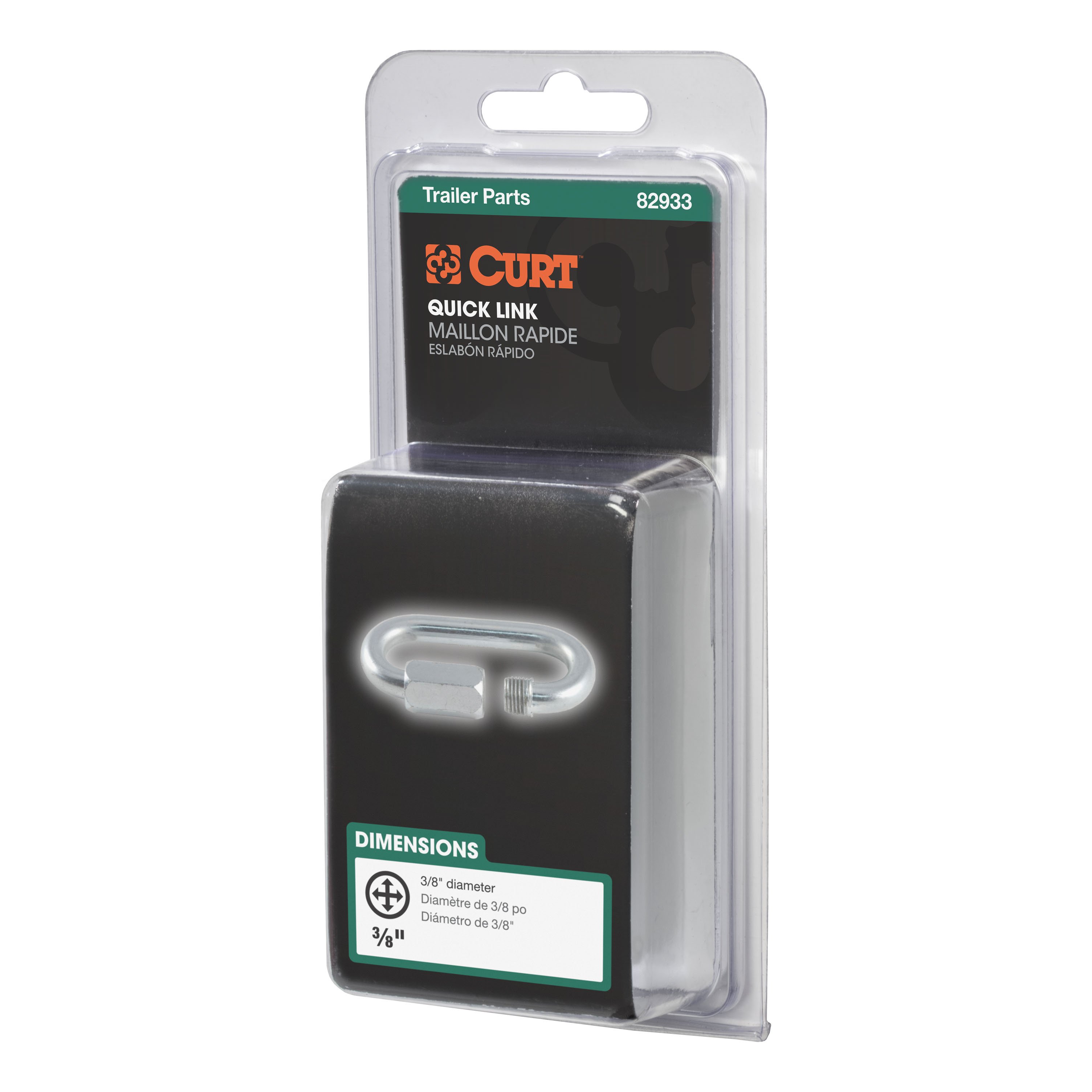 CURT 82933 Threaded Quick Link Trailer Safety Chain Hook Carabiner Clip, 3/8-Inch Diameter, 11,000 lbs Break Strength thumbnail 4