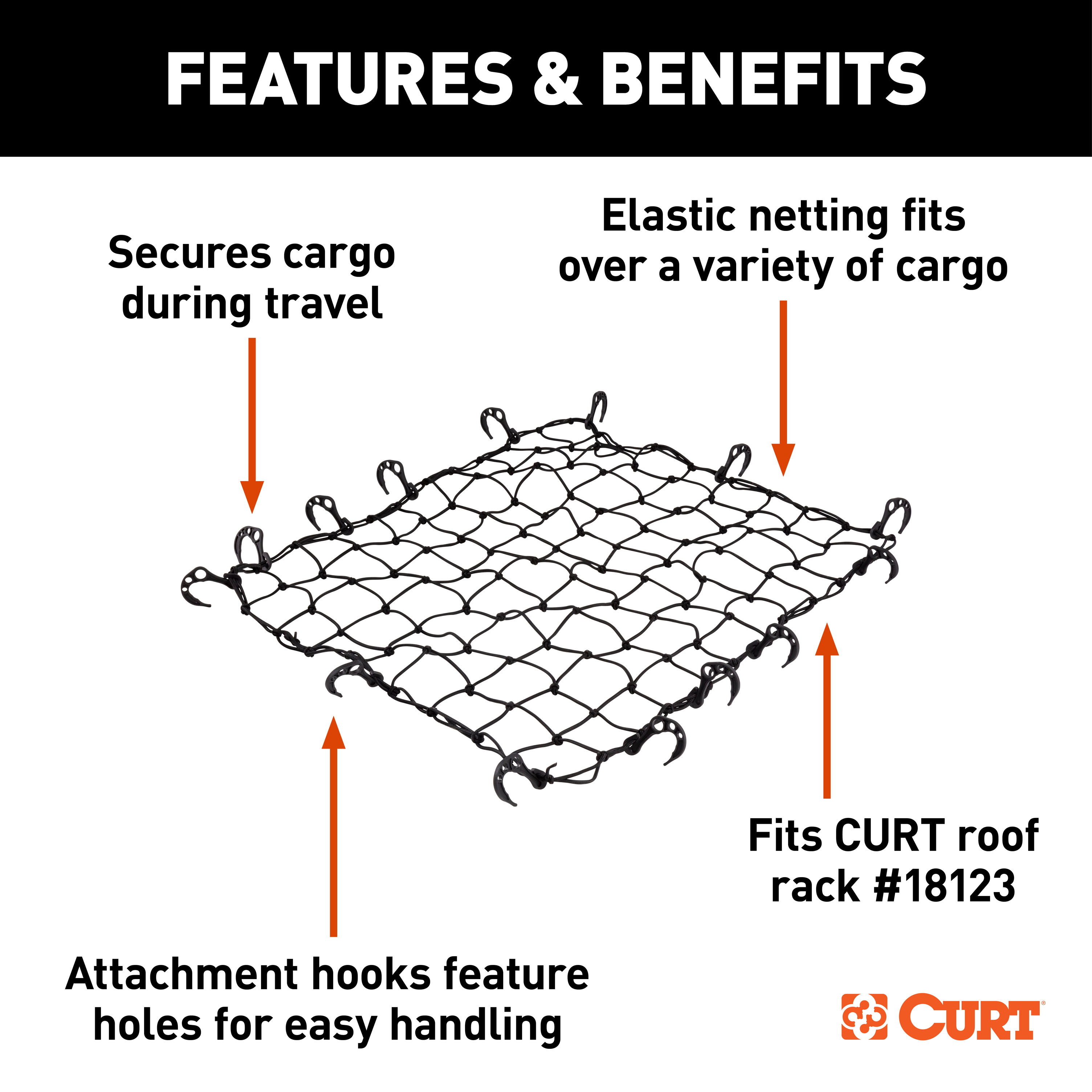 CURT 44" x 36" Elastic Cargo Net for Roof Basket 18218 thumbnail 1