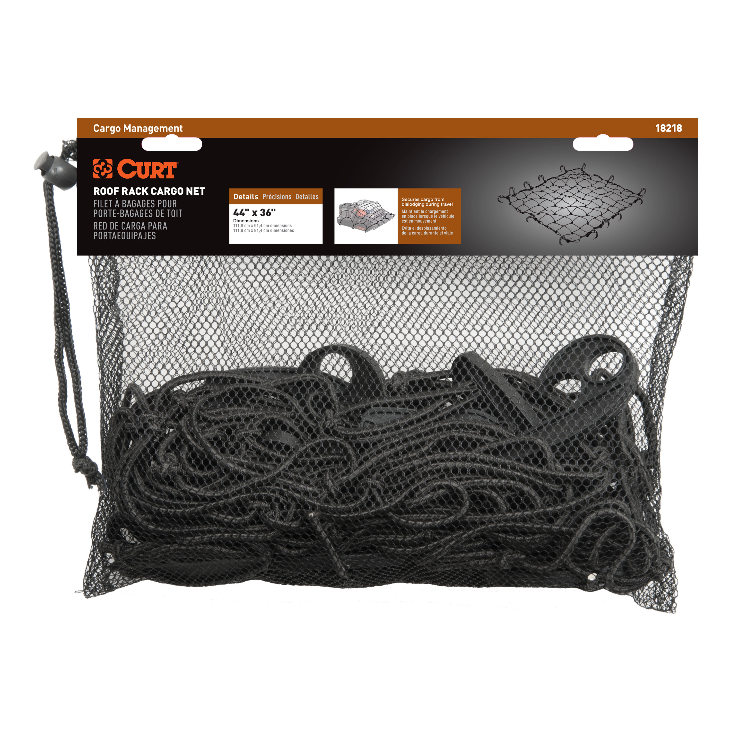 CURT 44" x 36" Elastic Cargo Net for Roof Basket 18218 thumbnail 6
