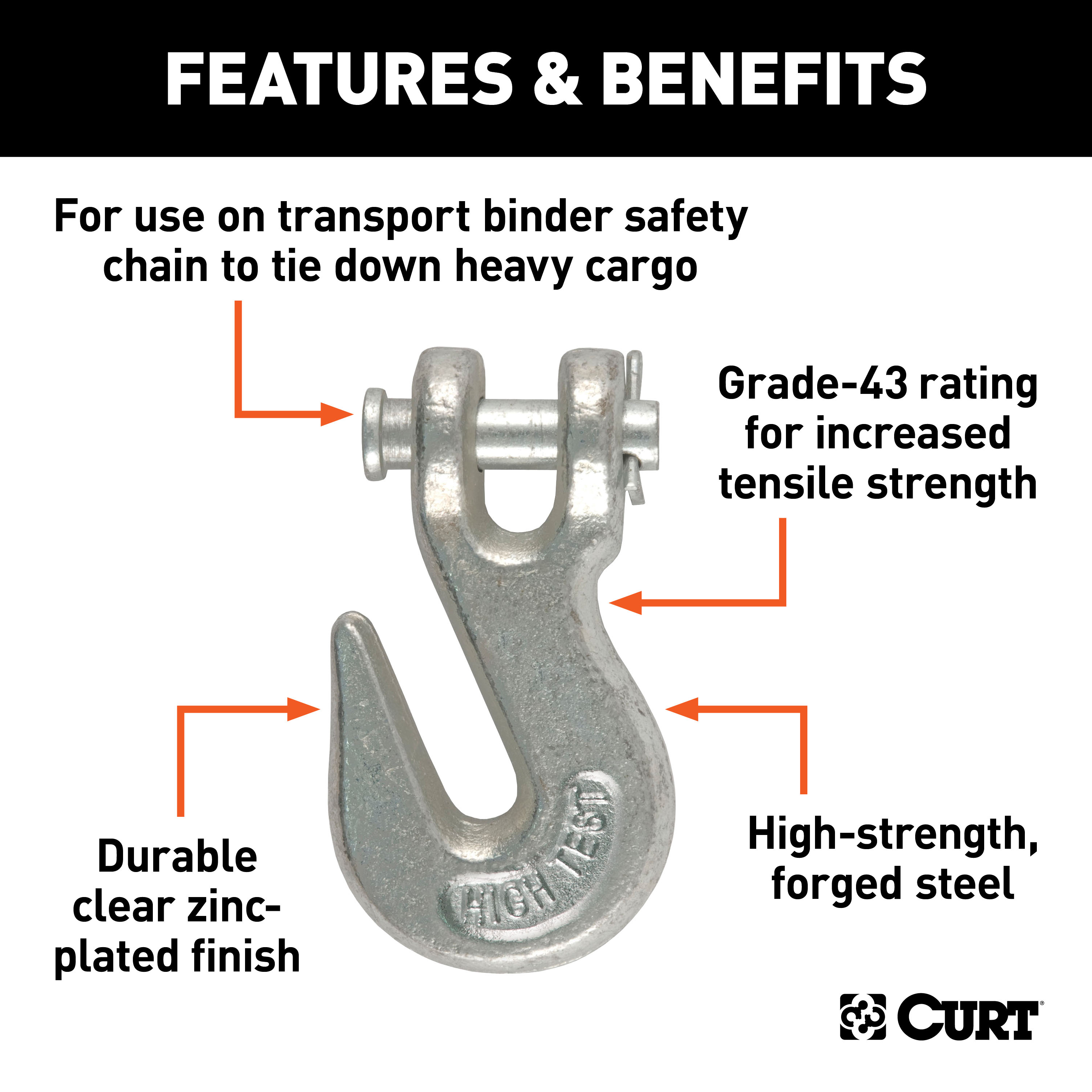 CURT 81330 1/4-Inch Forged Steel Clevis Grab Hook, 3,150 lbs. Work Load, 3/8-In Pin thumbnail 1